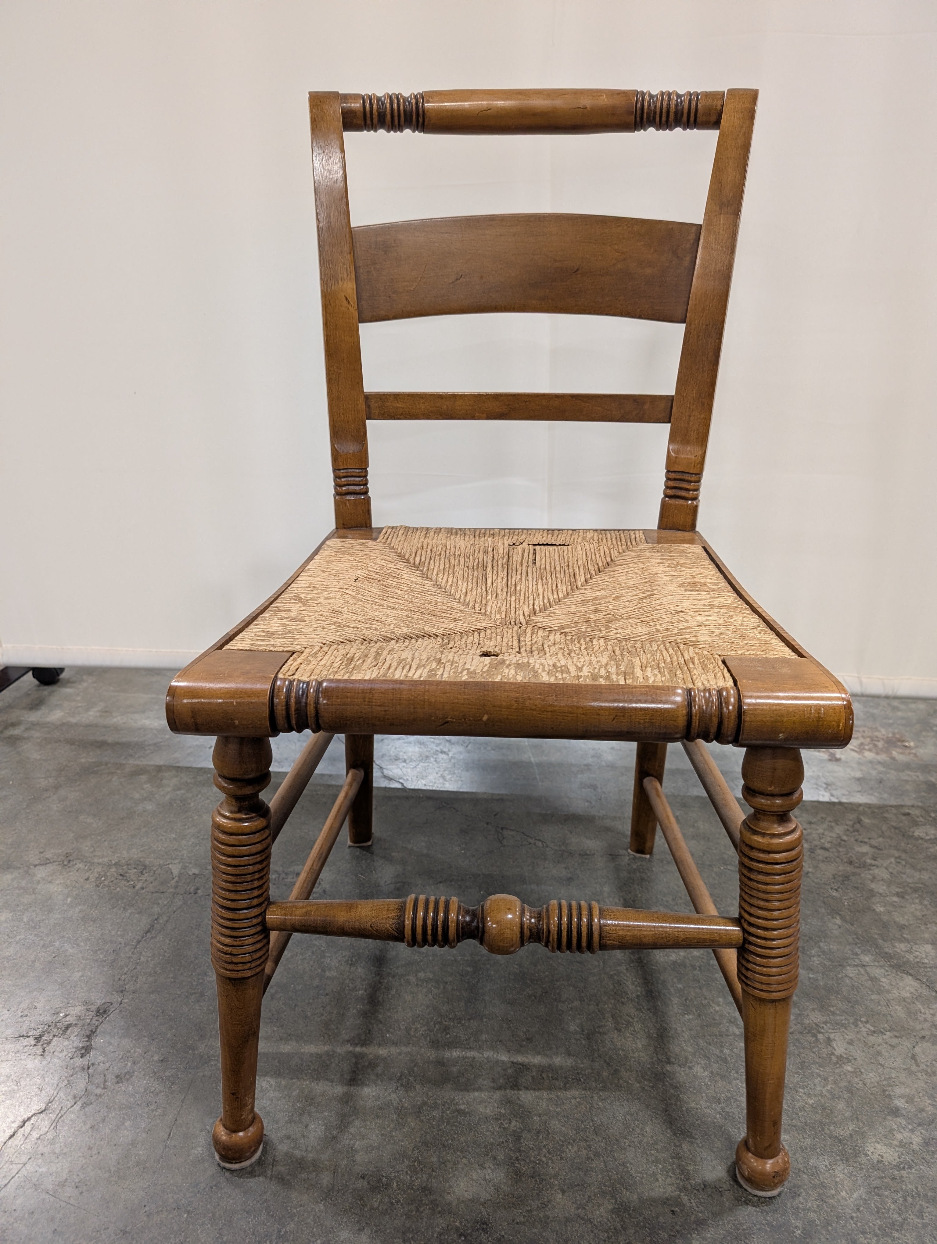 Vintage Wooden Spindle Back Chair with Woven Rush Seat