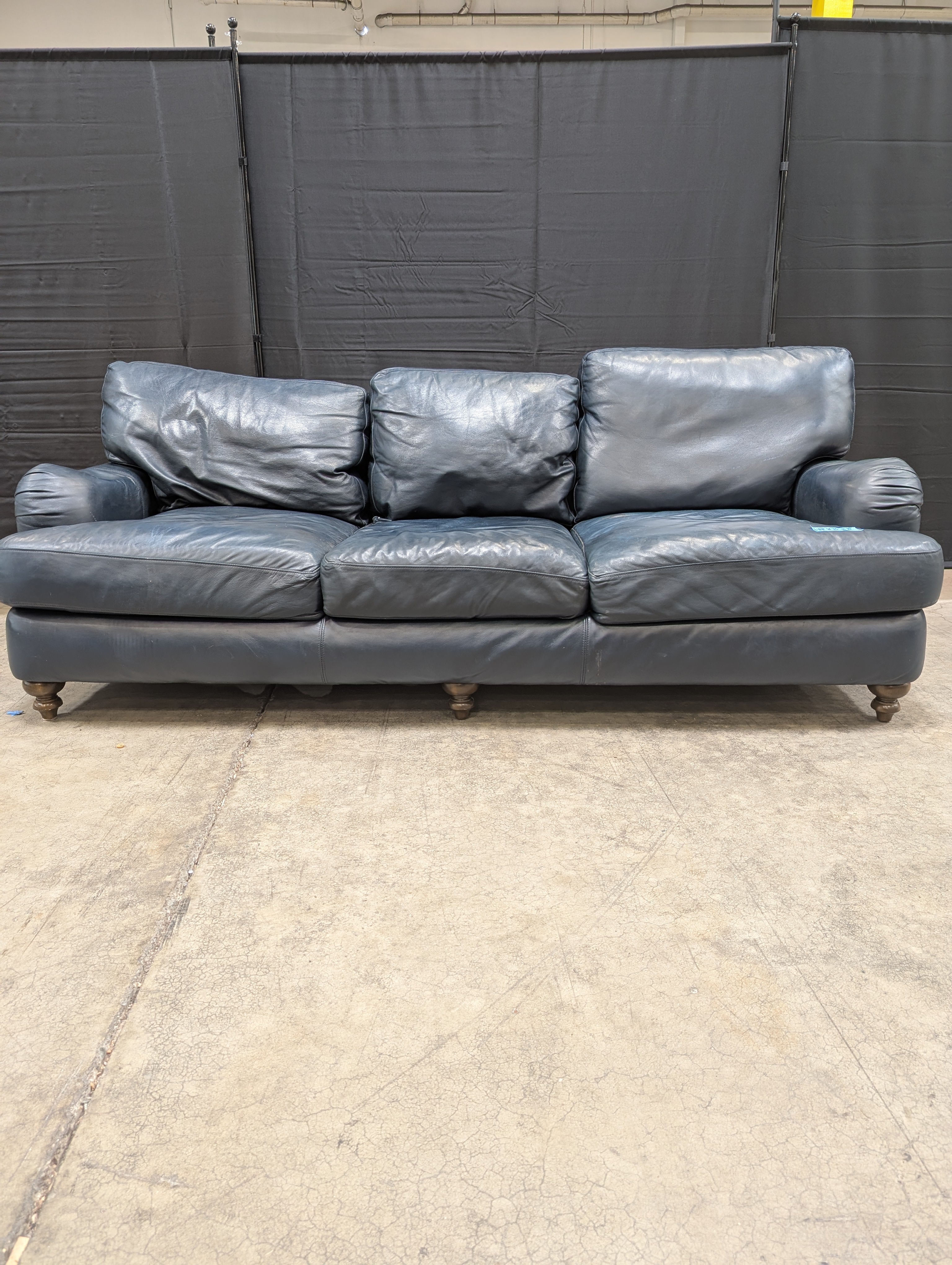 Dark Blue Three-Seat Couch in Leather