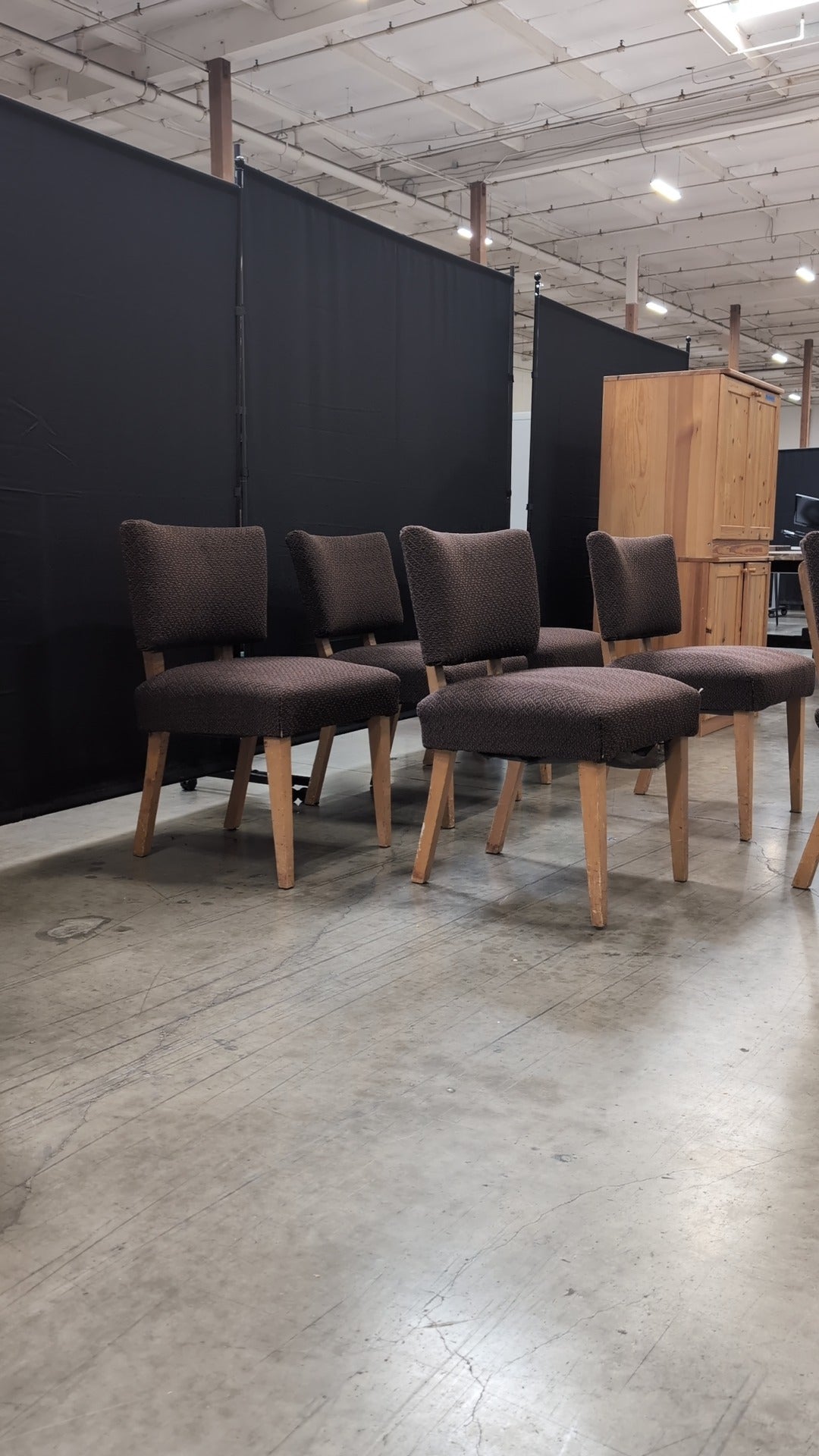 Set of Six Mid-Century Style Upholstered Dining Chairs with Tapered Wood Legs