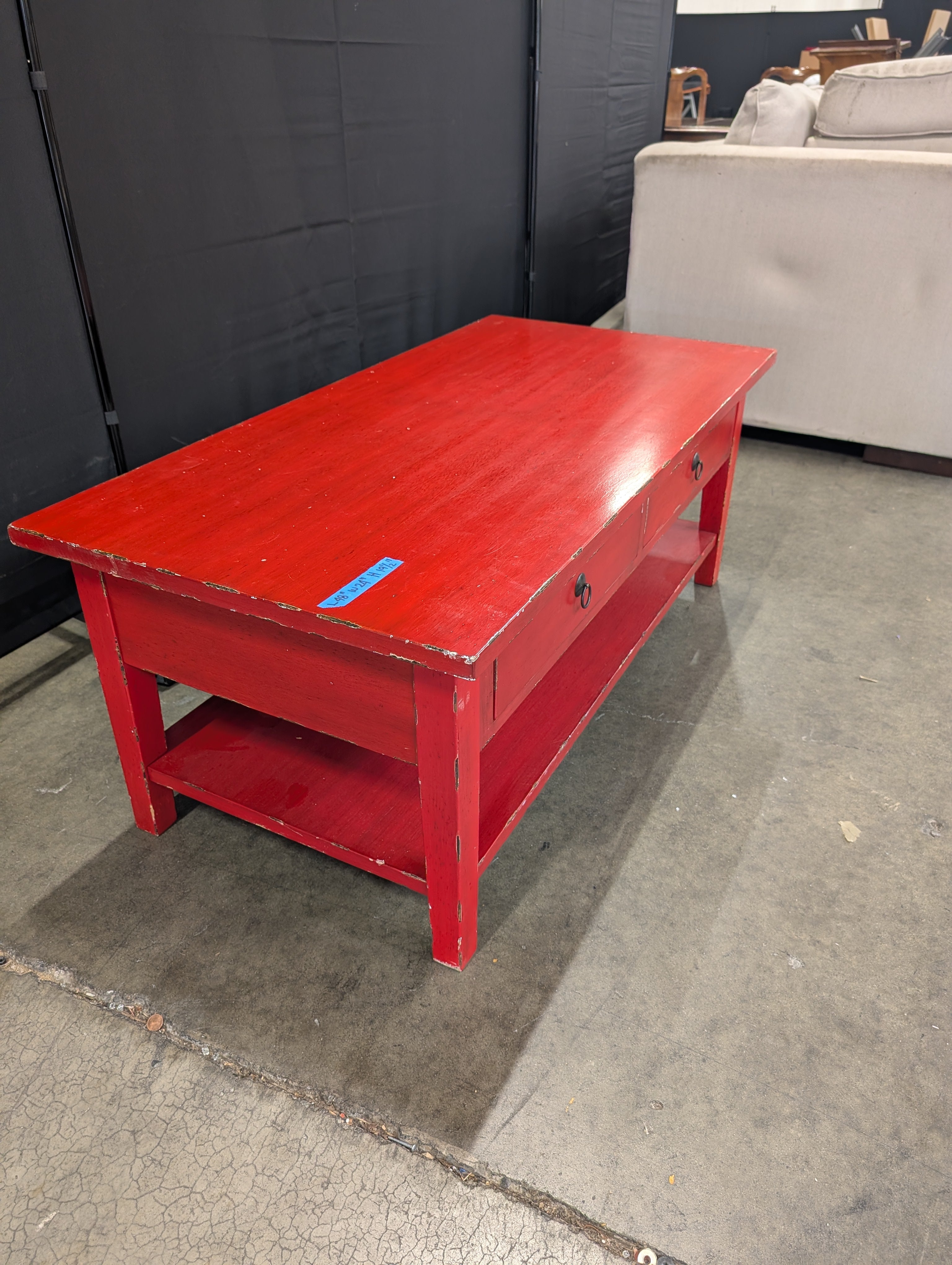 Red Wood Storage Coffee Table with Two Drawers