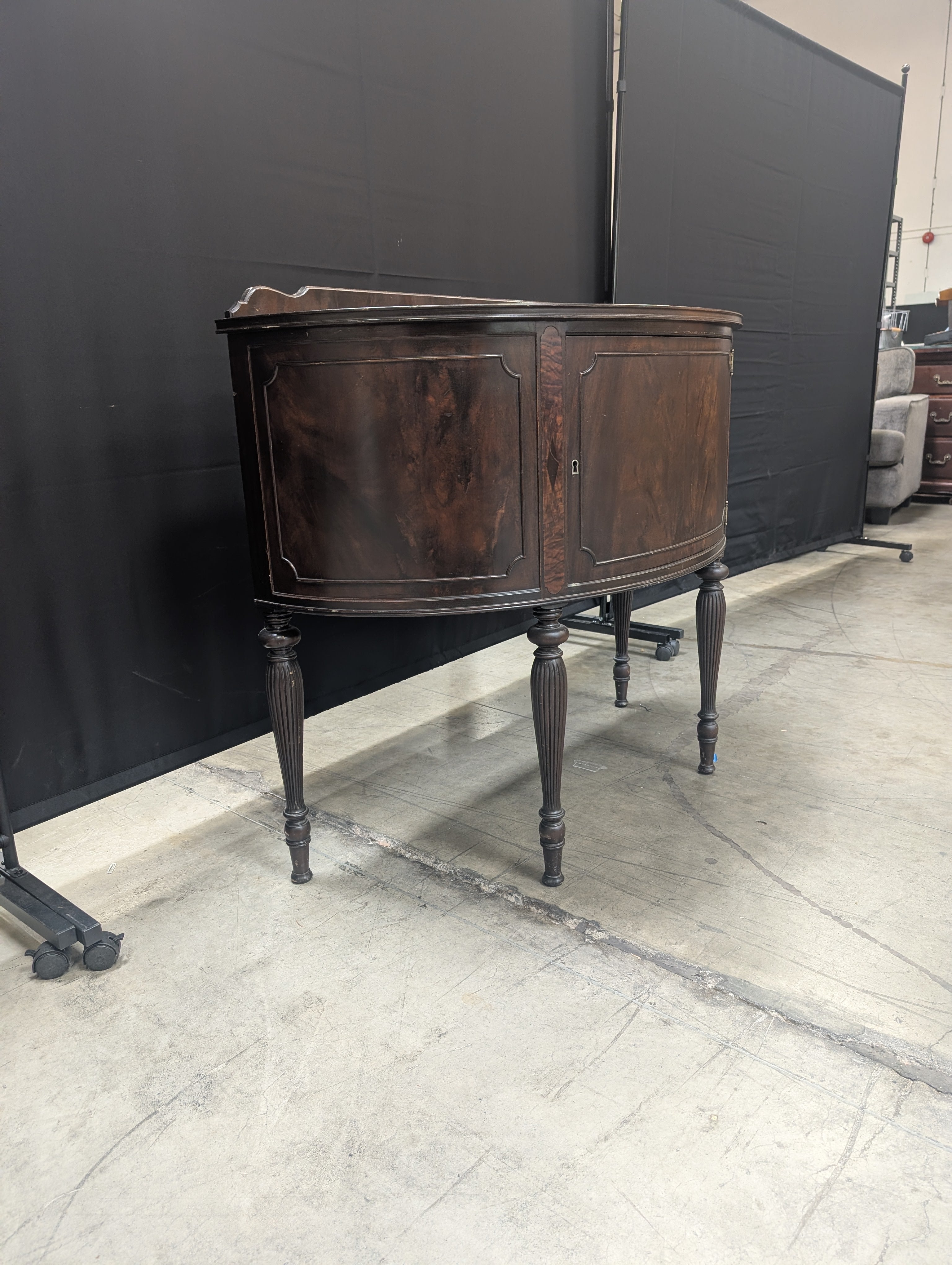 Vintage Dark Wood Demilune Console Cabinet