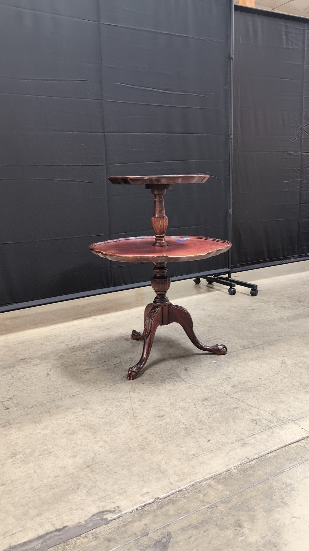 Vintage Two-Tiered Scalloped Wood Accent Table