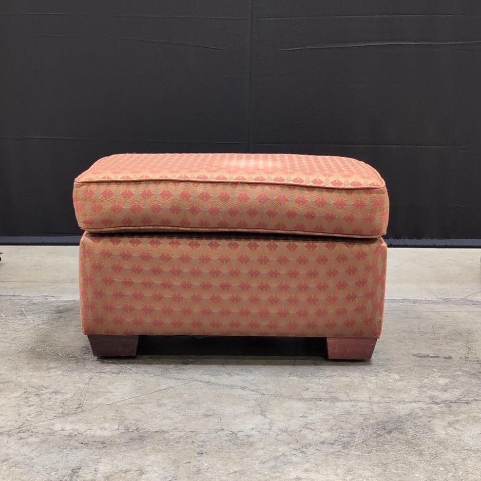 Vibrant Geometric Patterned Upholstered Ottoman with Wooden Furniture Risers