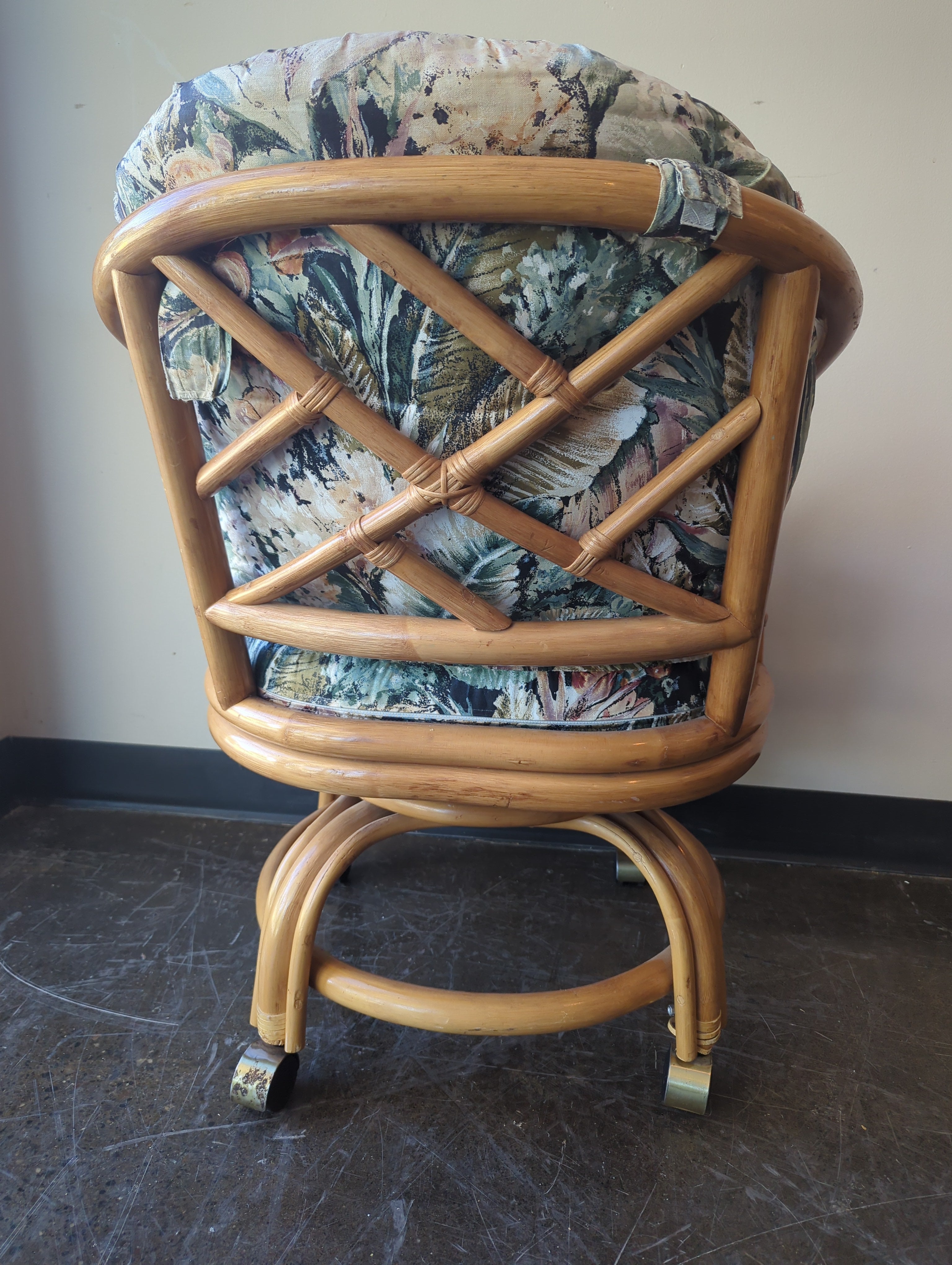 Vintage Rattan Armchair with Botanical Upholstery