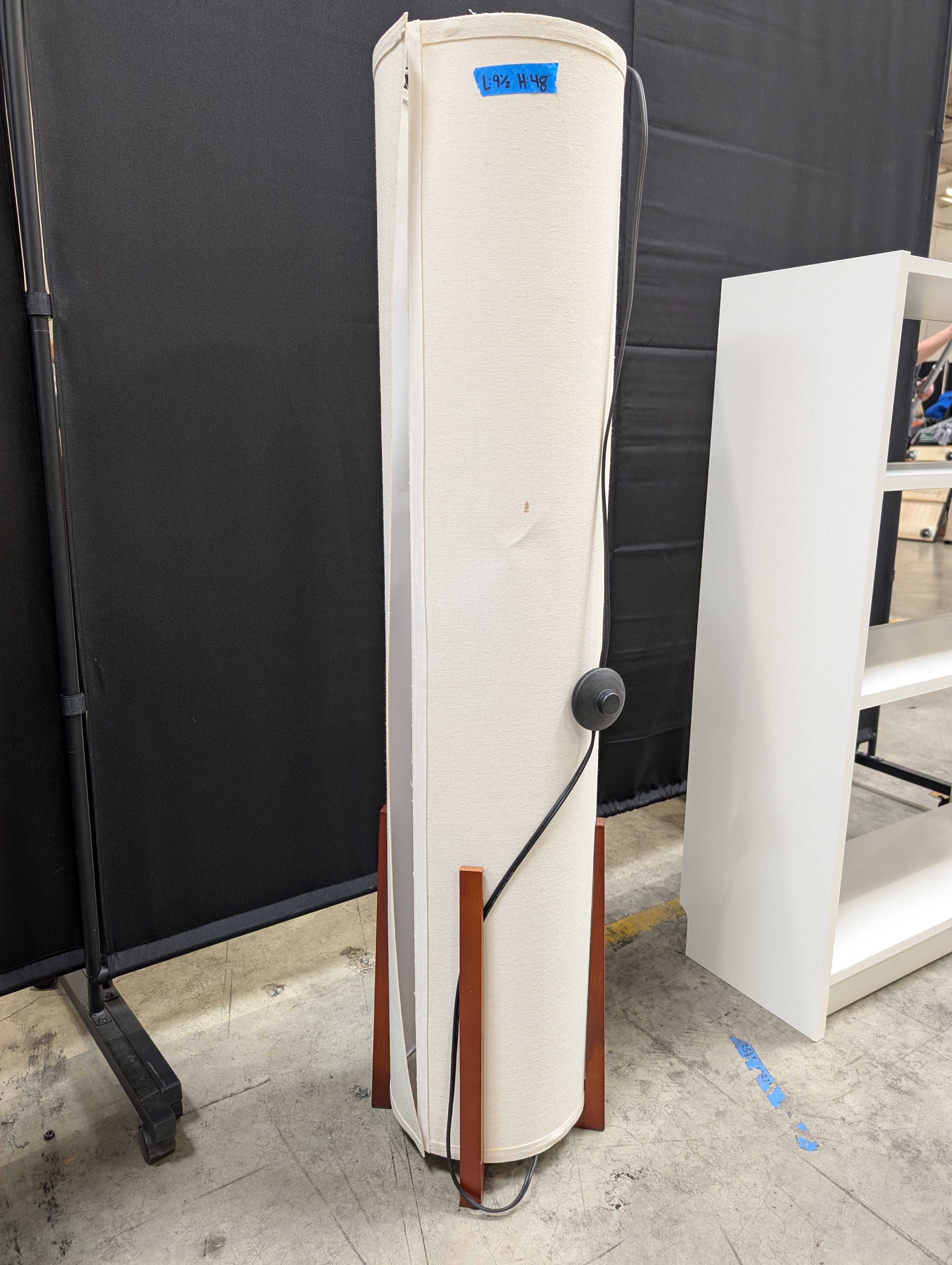 Mid-Century Wood Floor Lamp with Fabric Shade