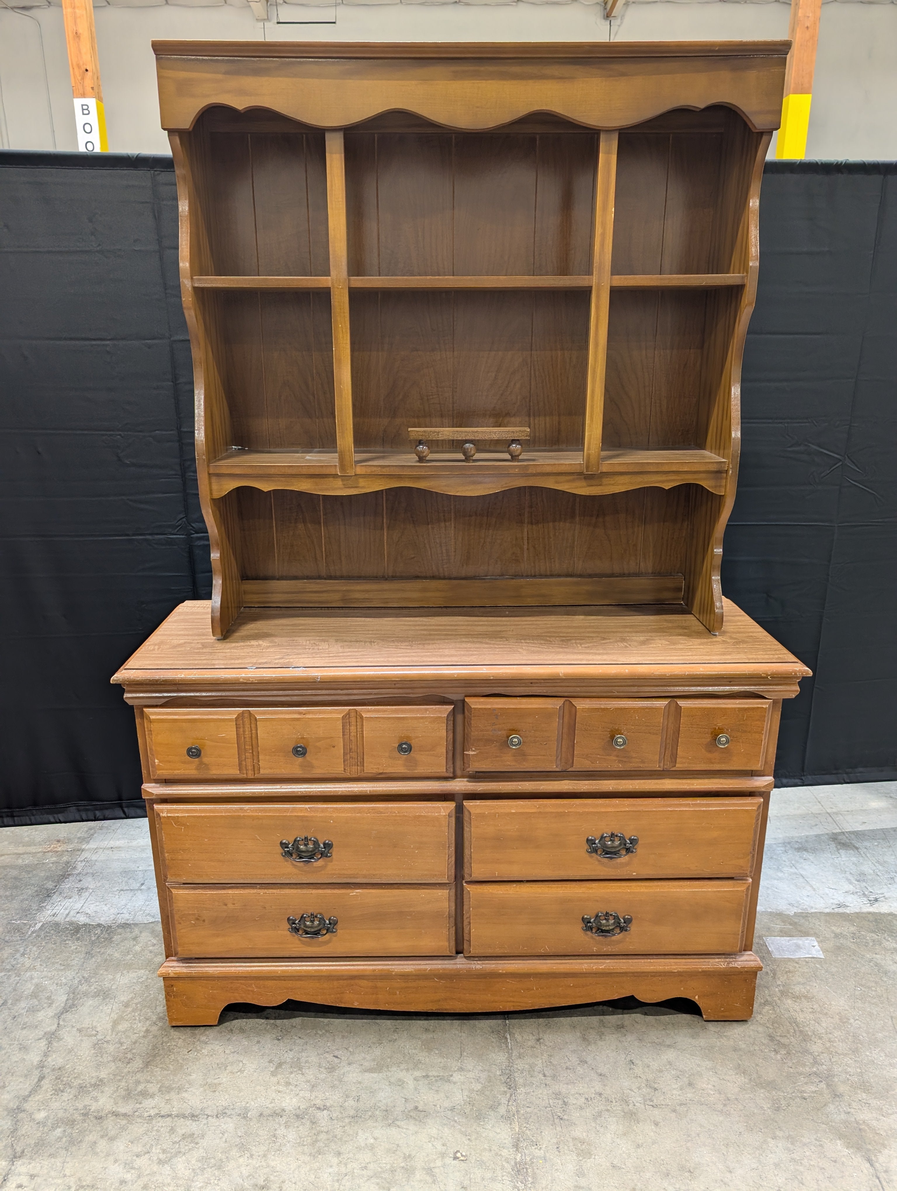 Traditional Light Wood Display Hutch and Dresser Combo