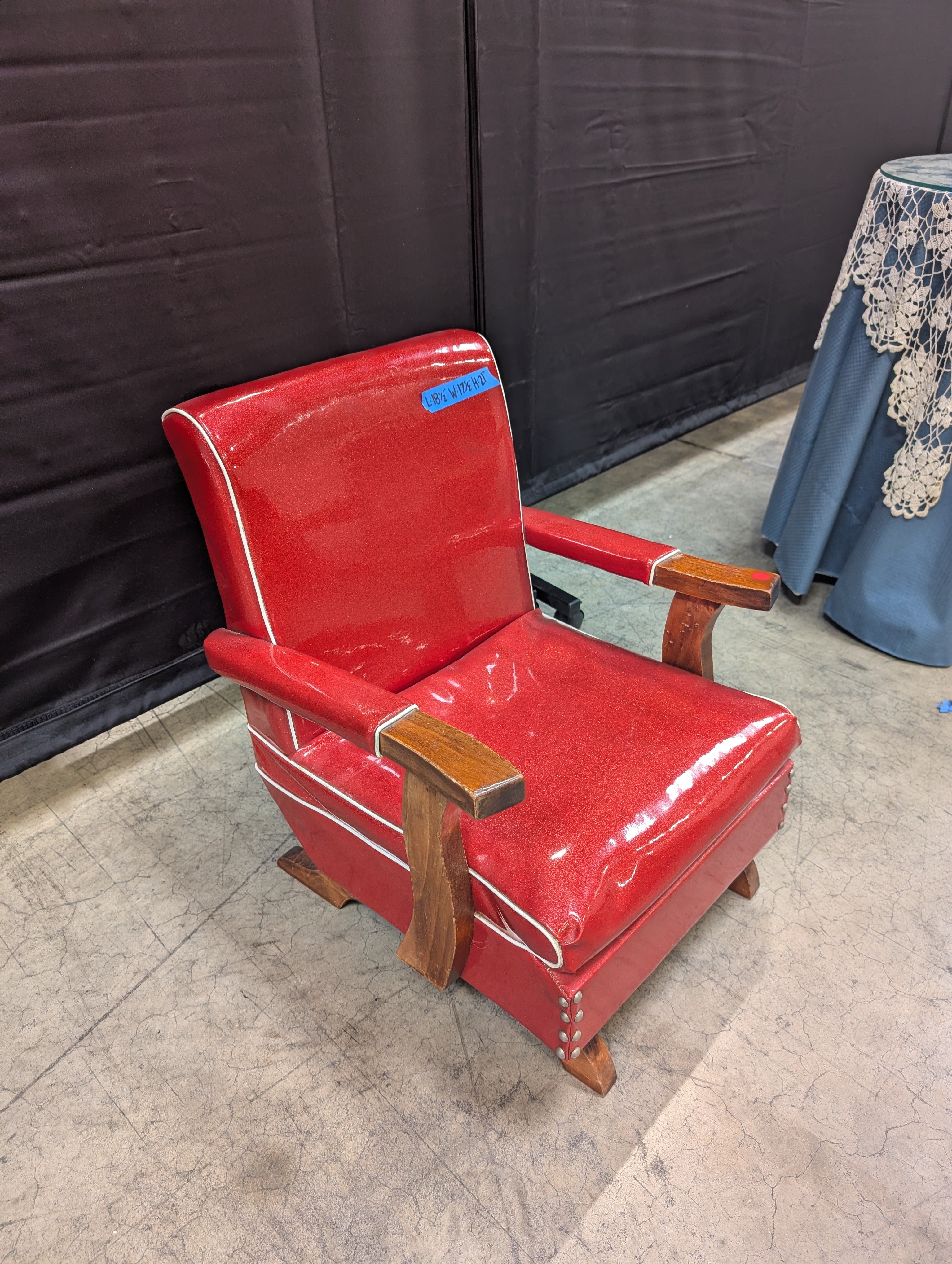 Vintage Red Vinyl Armchair with Wood Trim