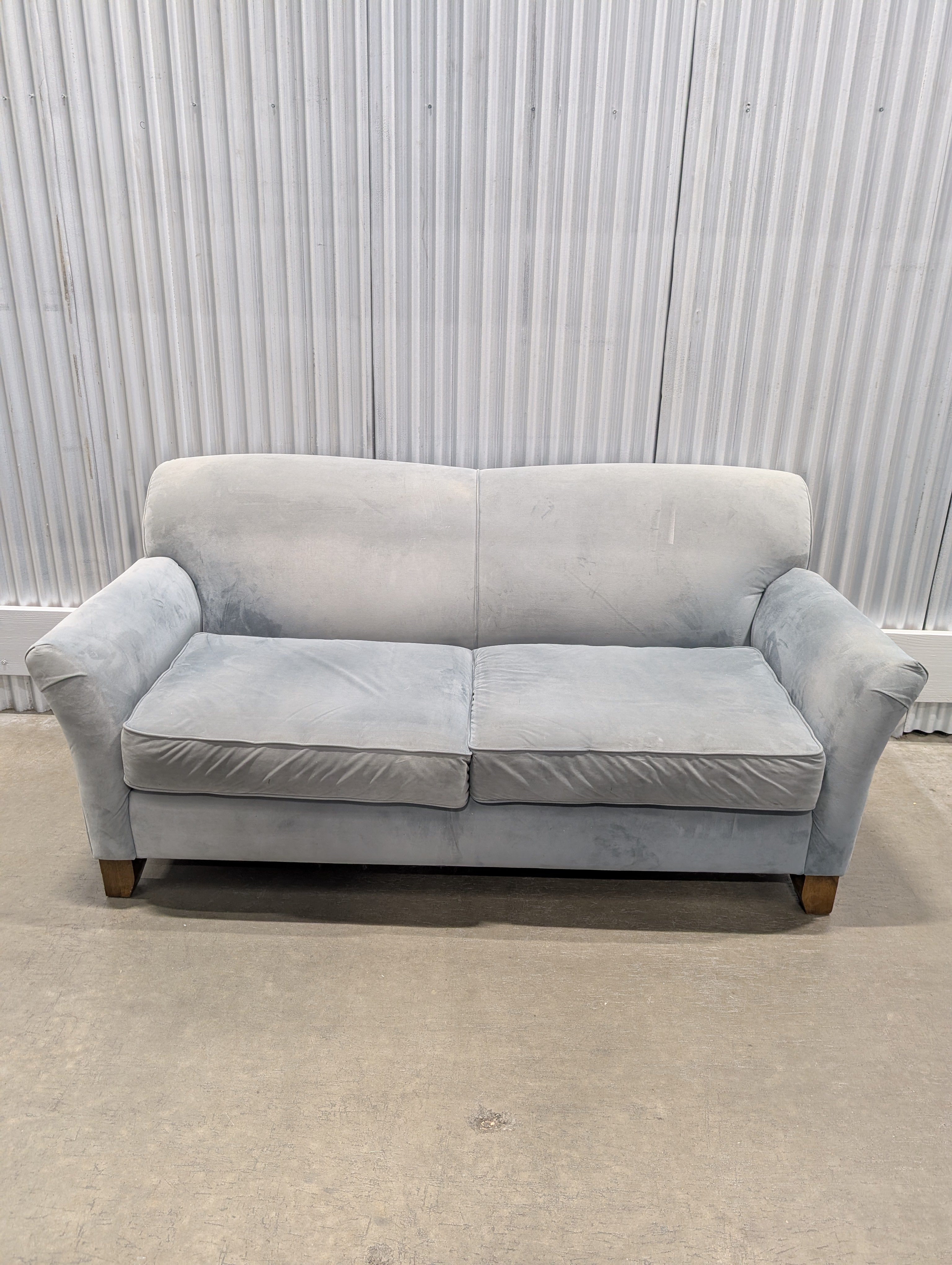 Classic Light Blue-Grey Fabric Sofa with Rolled Arms