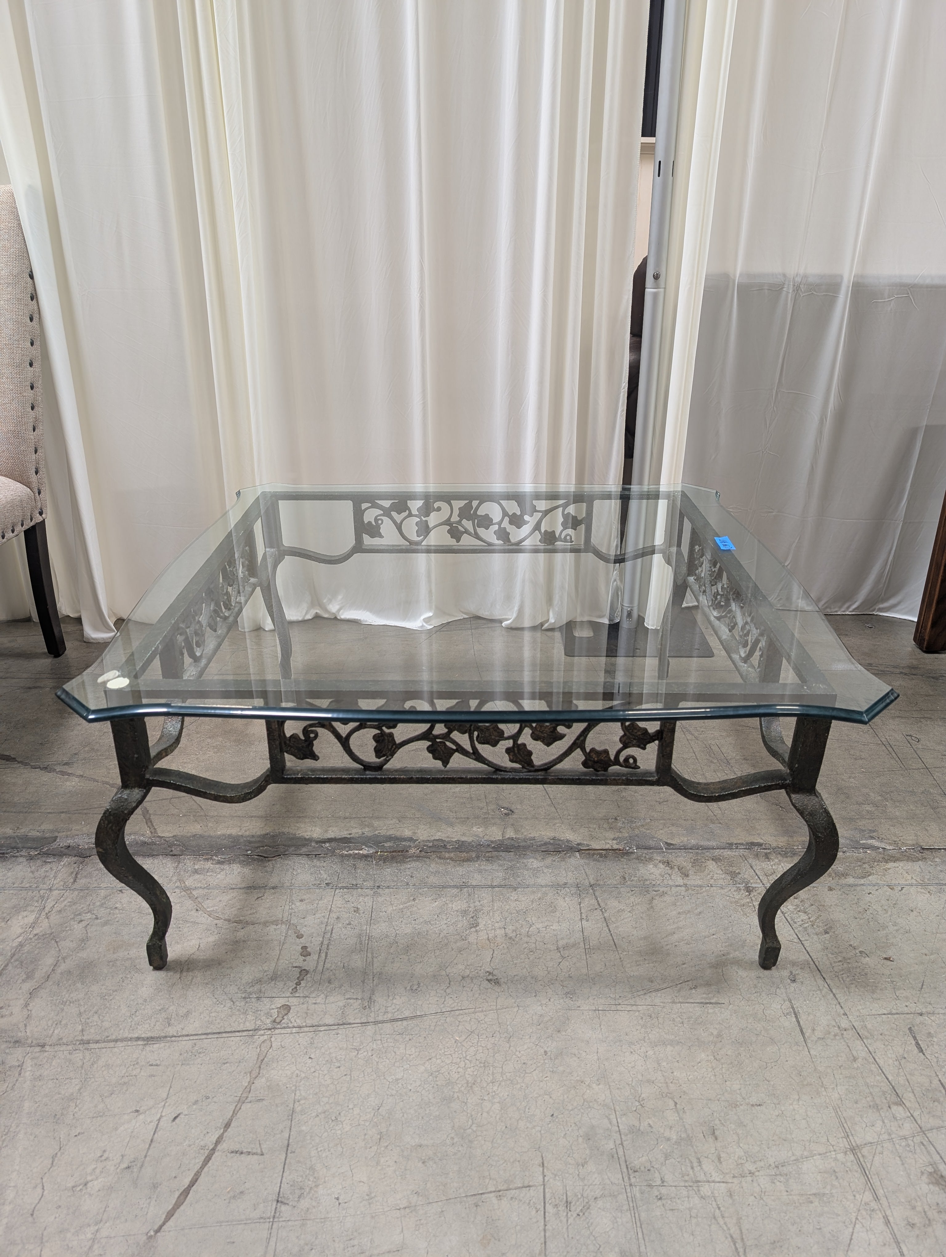 Square Glass Top Coffee Table with Scrollwork Frame