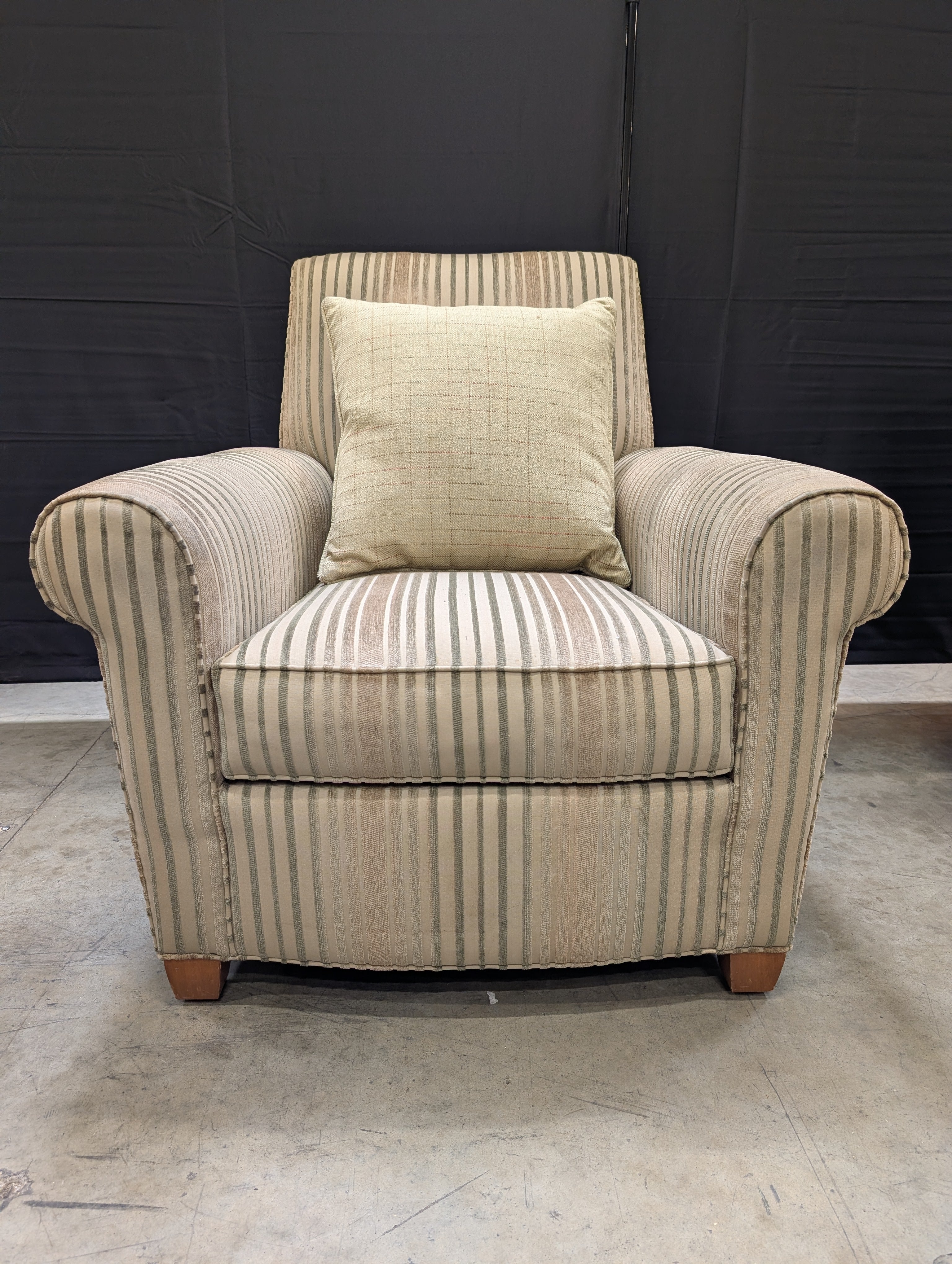Ethan Allen Striped Armchair with Rolled Arms
