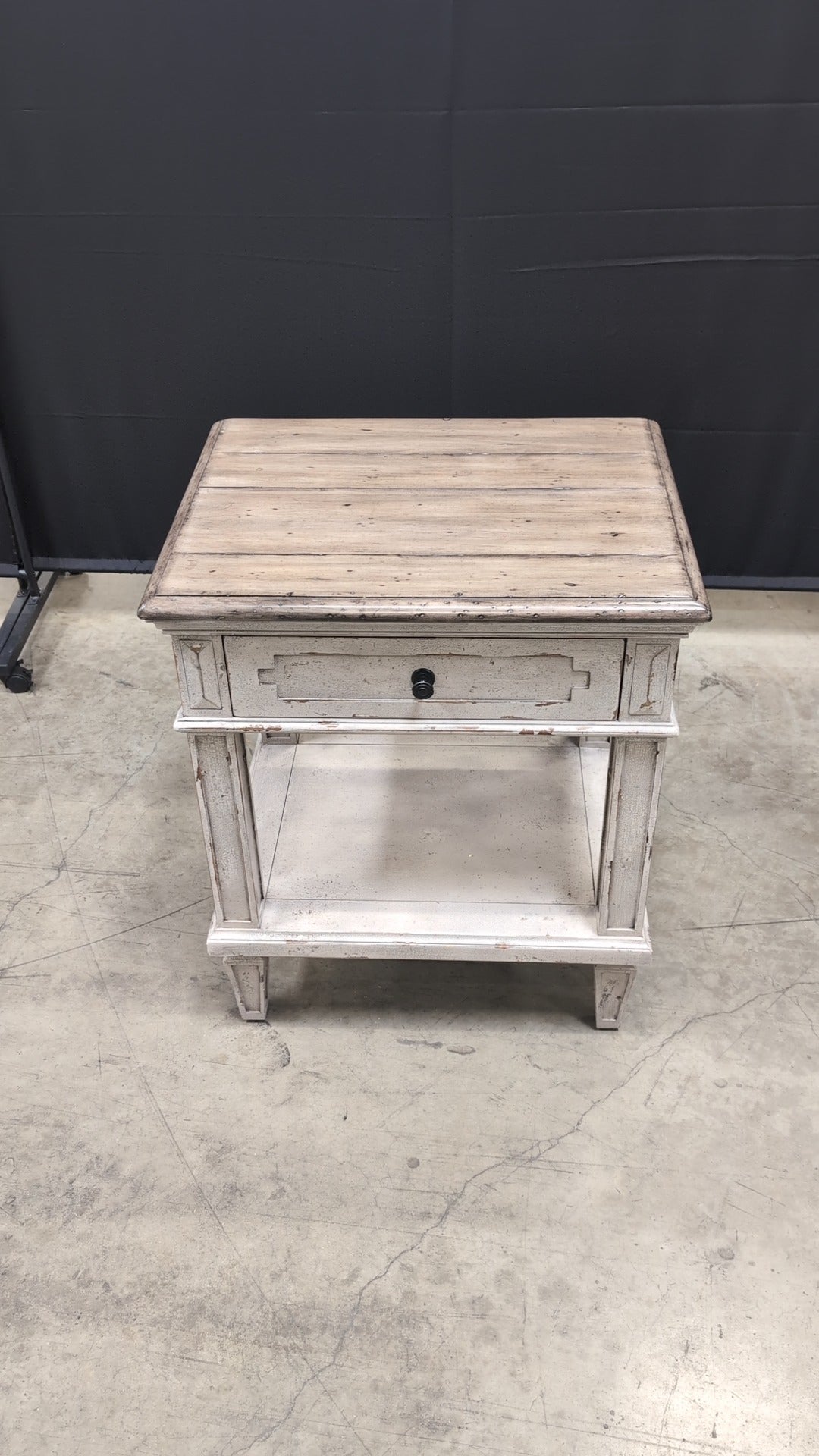 Distressed Wood Bassett Nightstand with Power supply