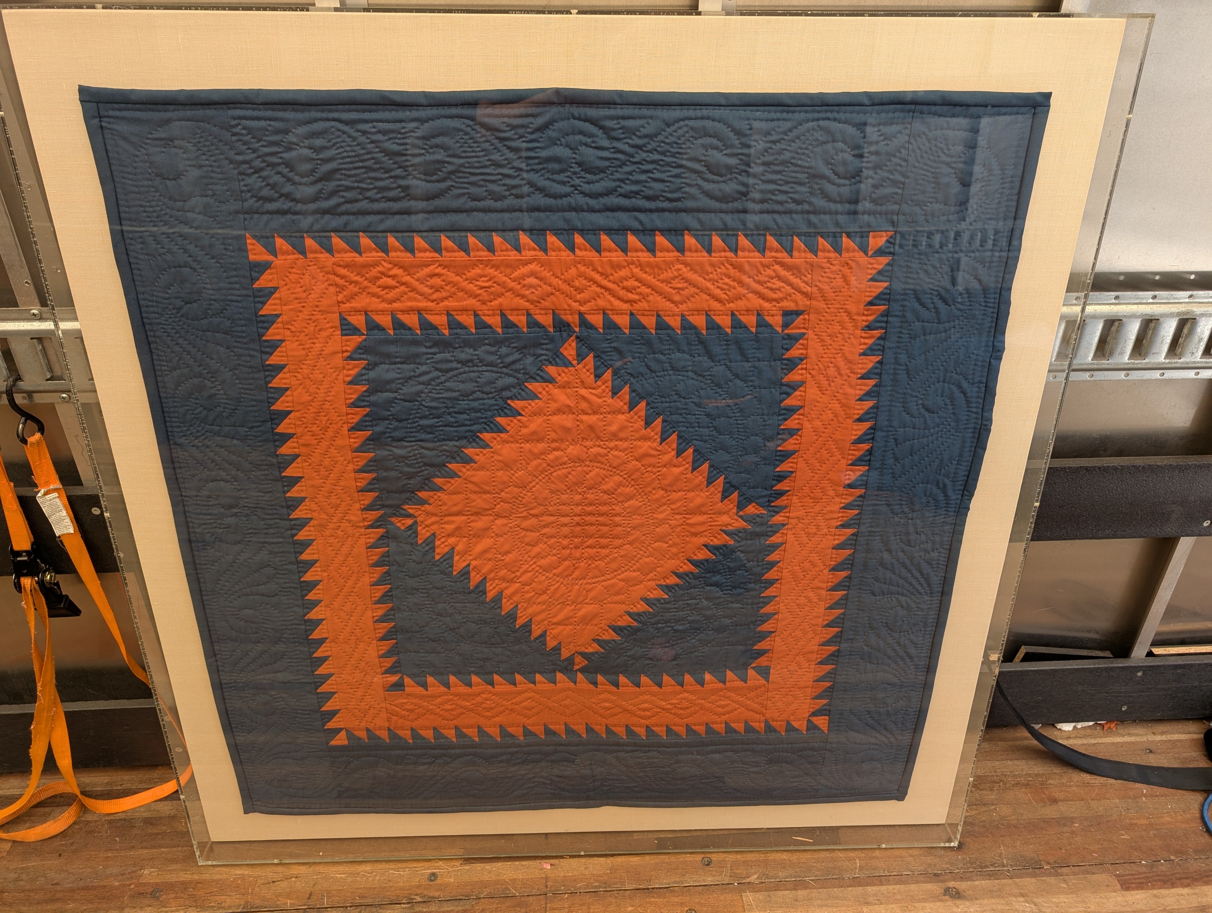 Vibrant Geometric Quilted Wall Art in Clear Frame