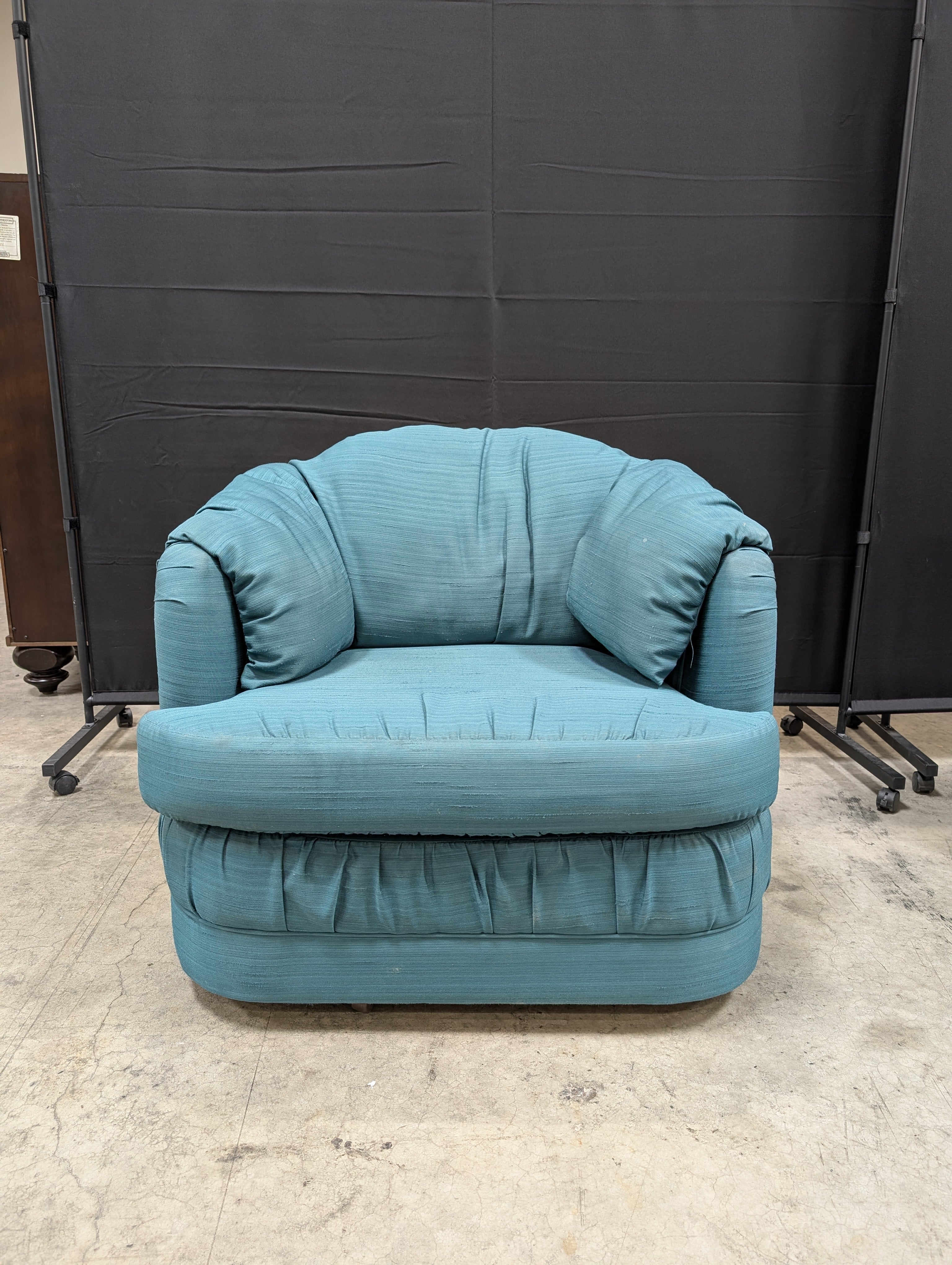 Teal Textured Fabric Armchair with Rounded Back