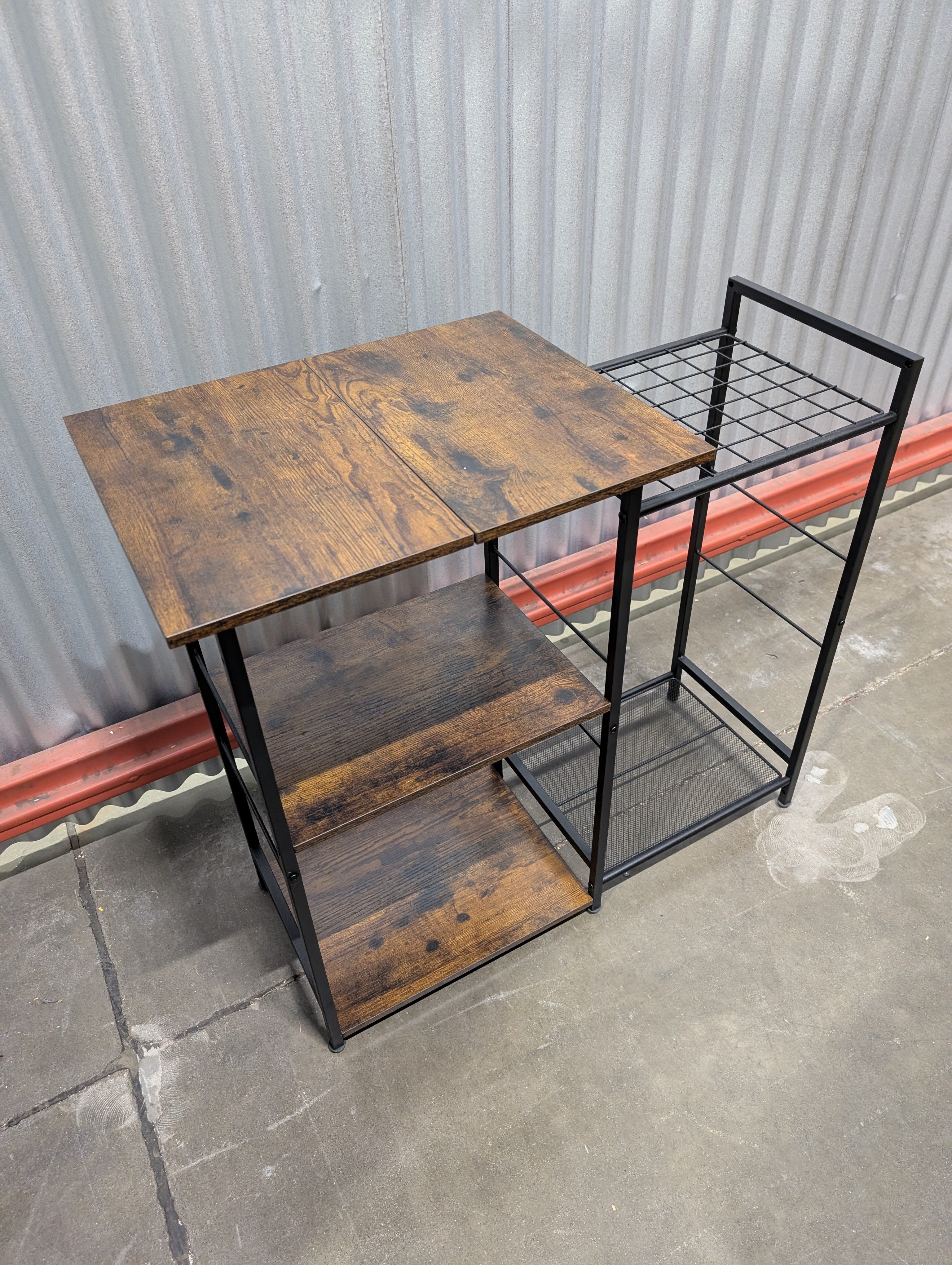 Rustic Dark Wood 3-Tier Shelf with Black Metal Frame