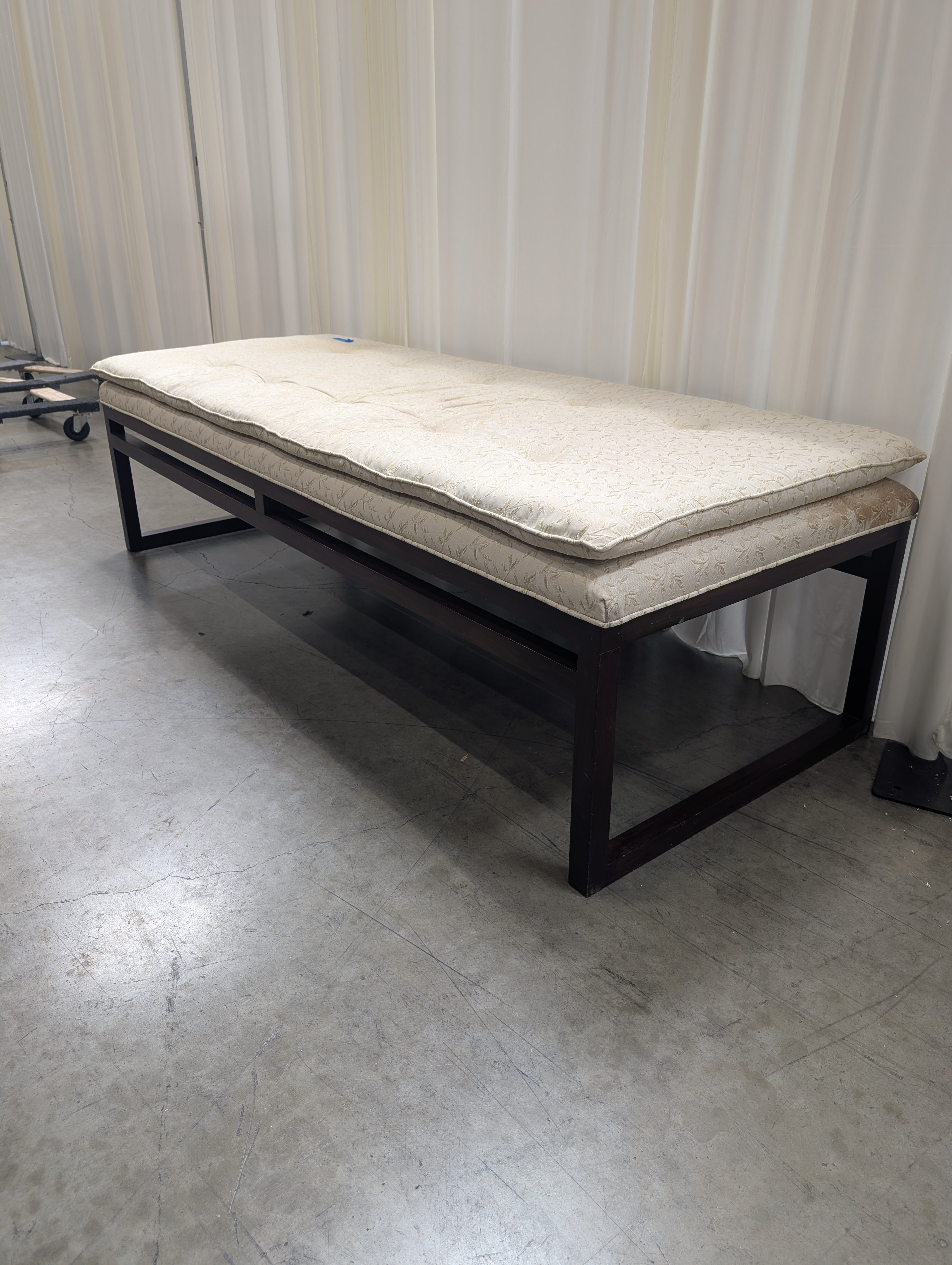 Dark Wood Entryway Bench with Tufted Cushion