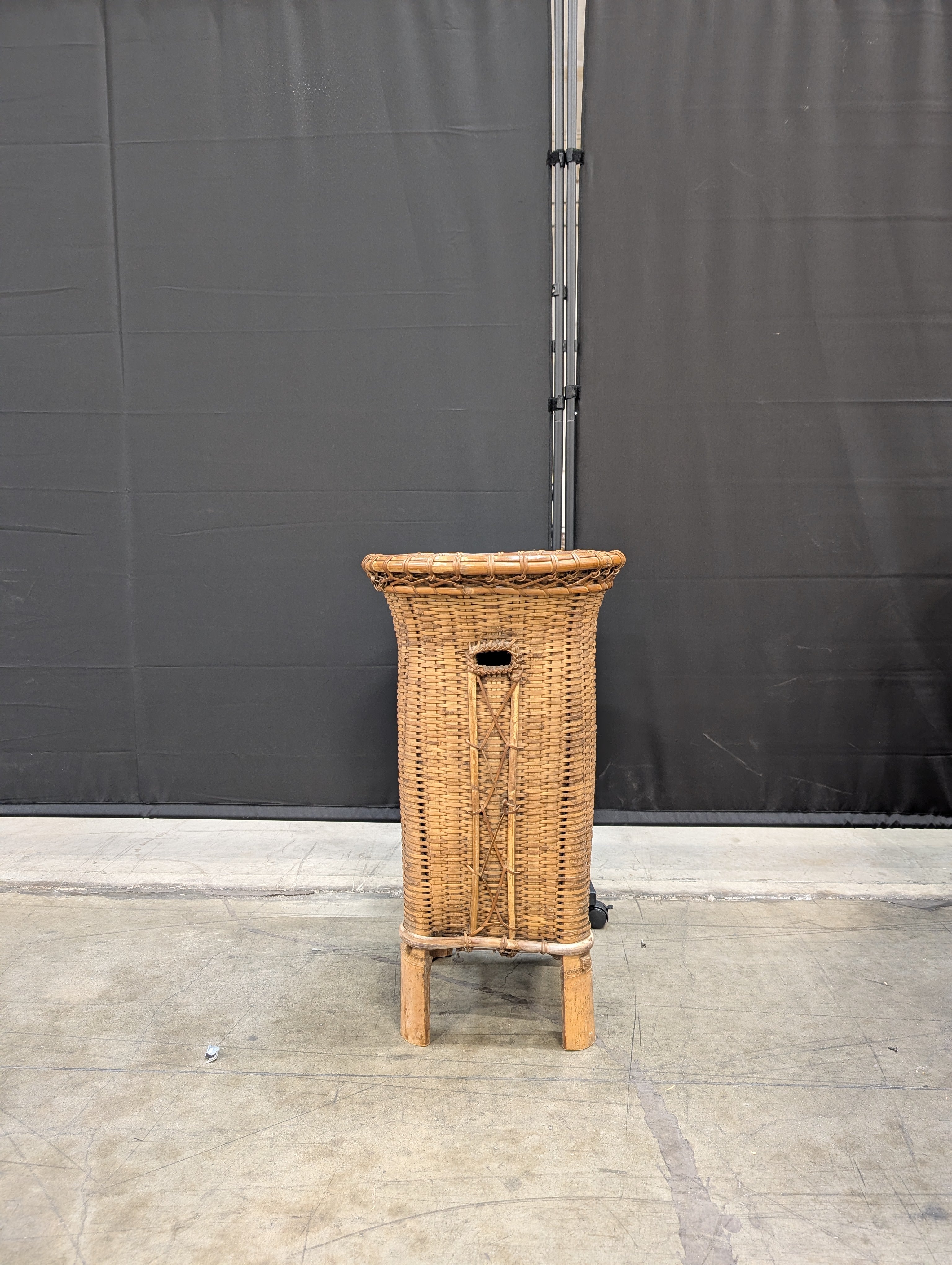 Woven Rattan Side Table with Round Two-Tone Top