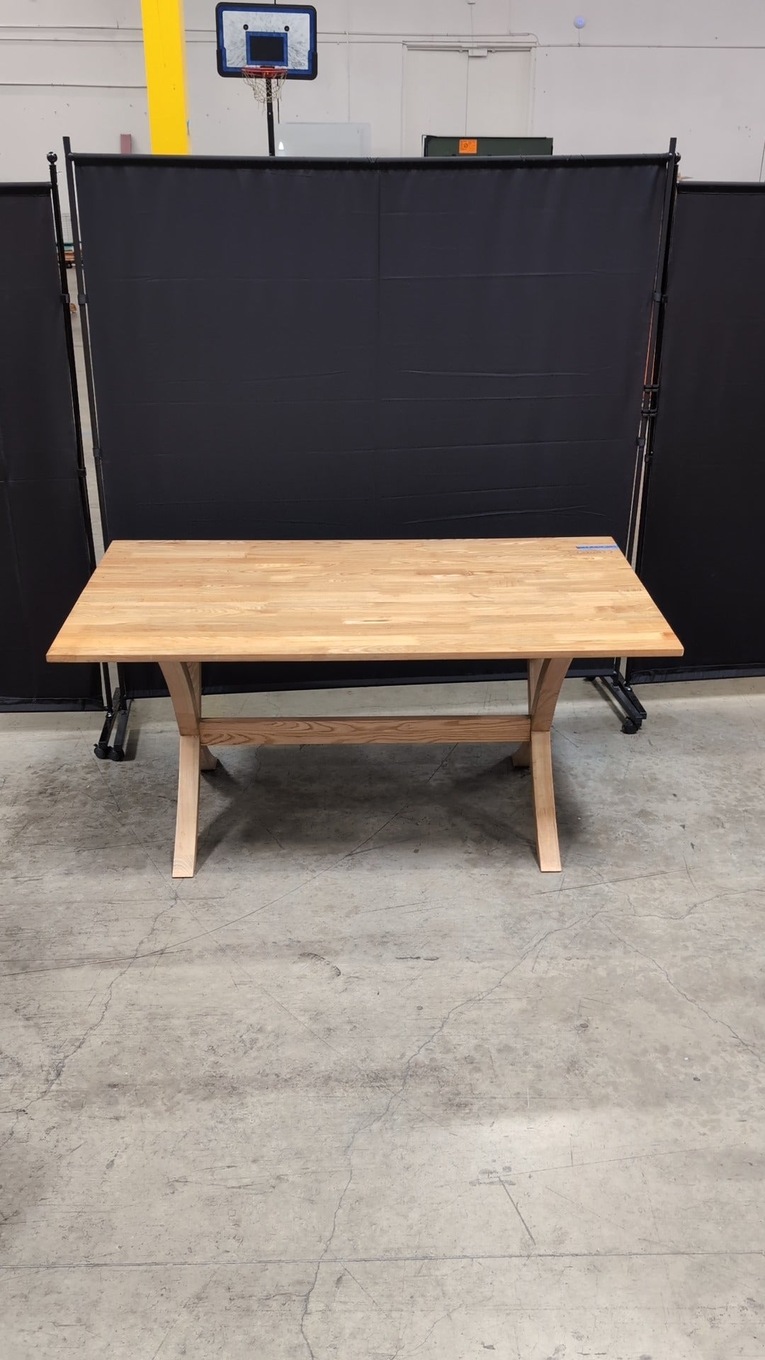 Natural Wood Plank Top Dining Table with X-Trestle Base Some Damage