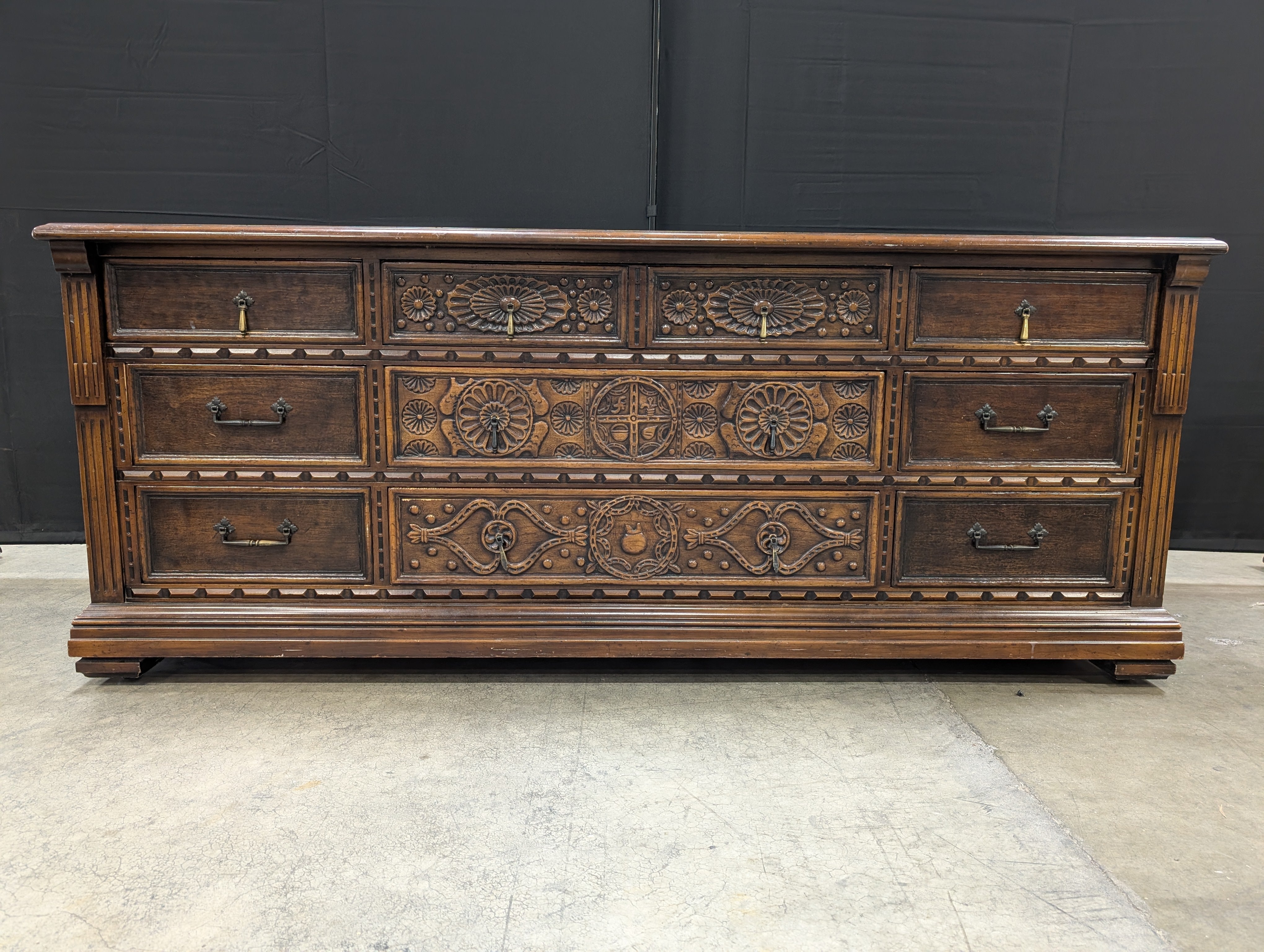 John Widdicomb Carved Dark Wood Dresser
