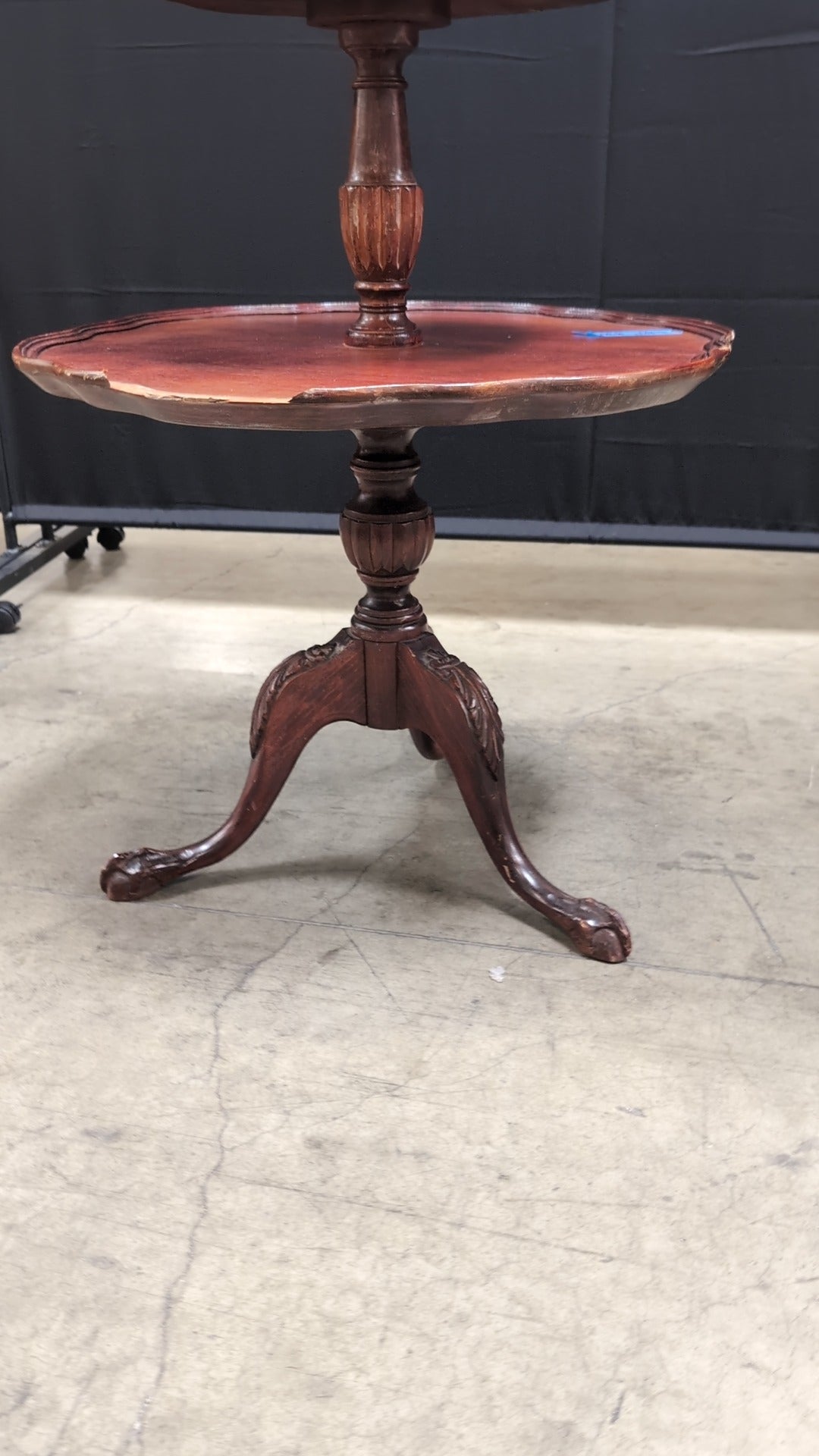 Vintage Two-Tiered Scalloped Wood Accent Table