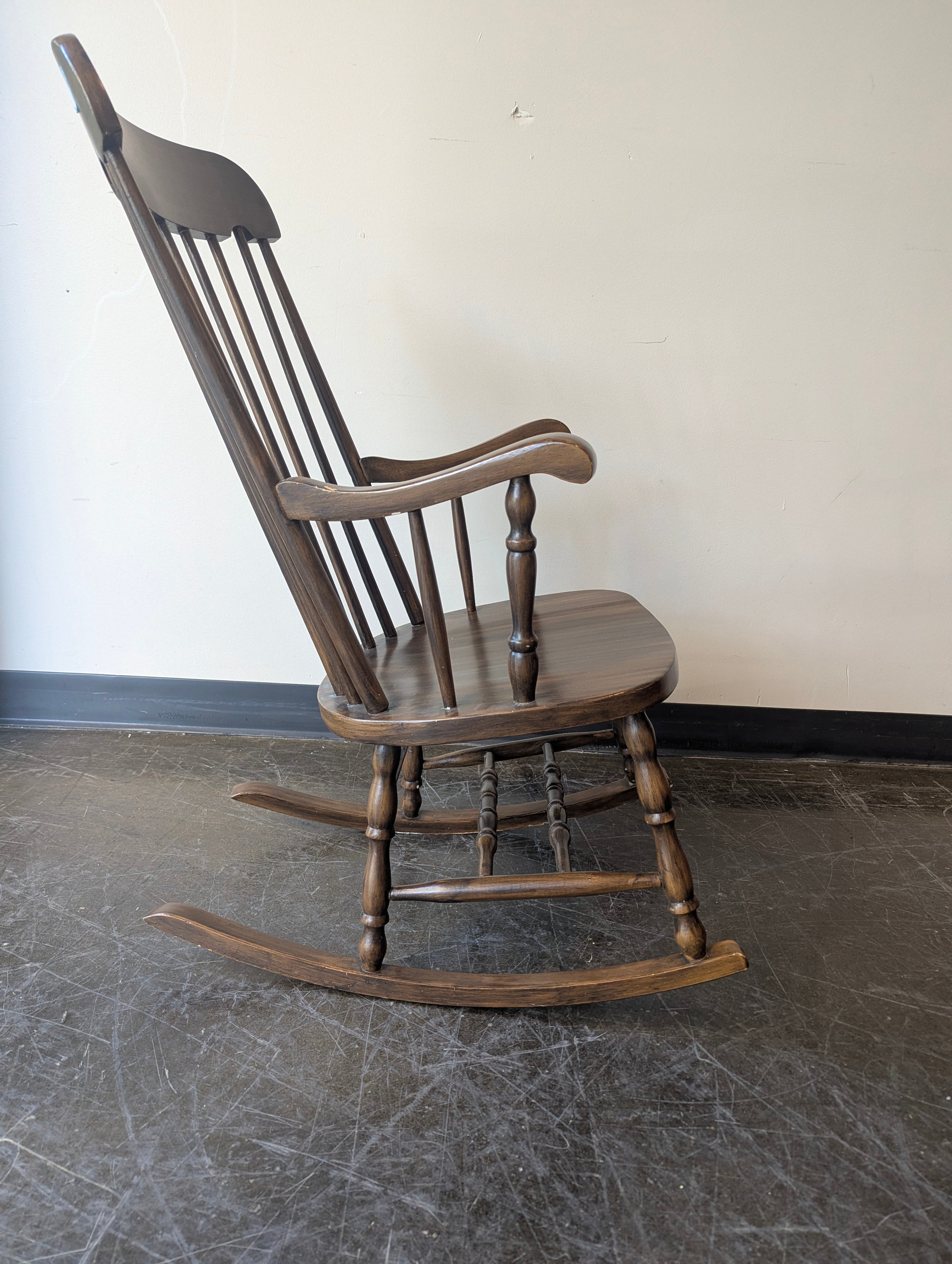 Classic Dark Wood Windsor Style Spindle Back Rocking Chair