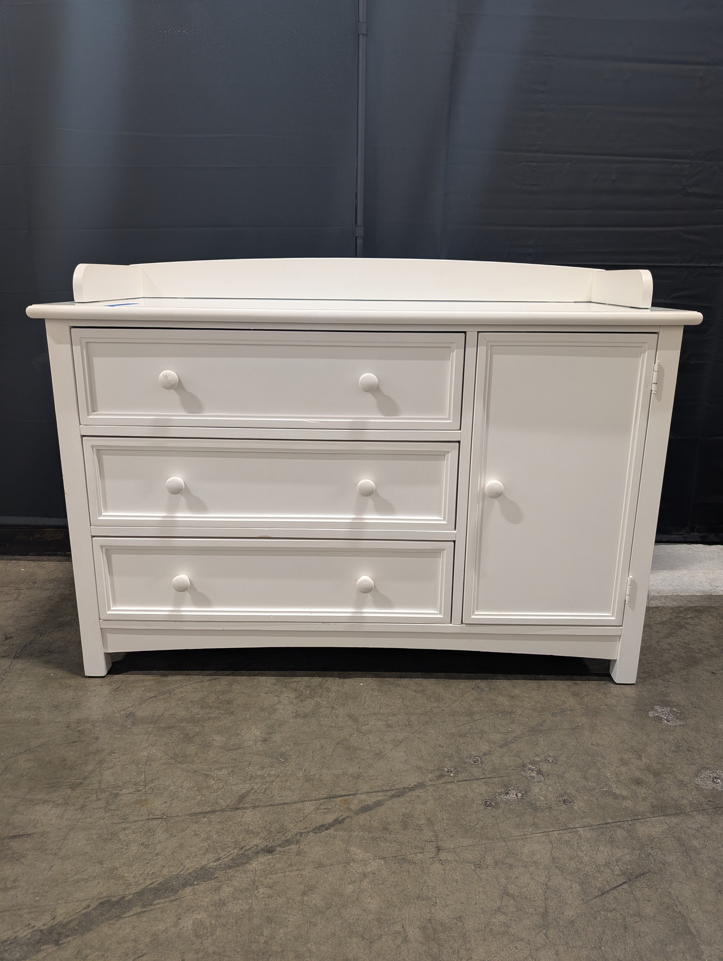 Bonavita Fine Children's White Wood Three-Drawer Dresser with Cabinet Door