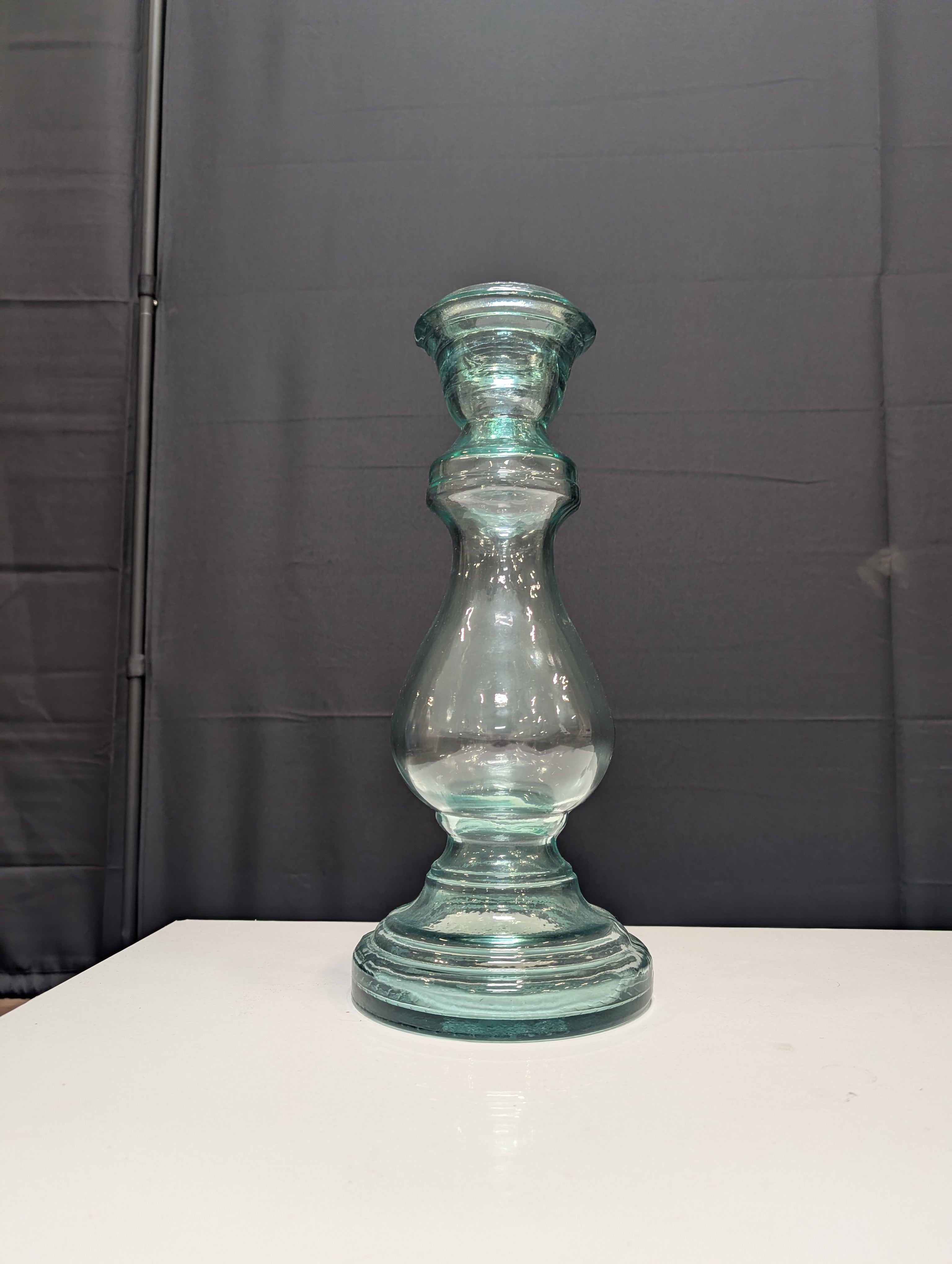 Stacked Aqua Tinted Glass Candlestick Holder