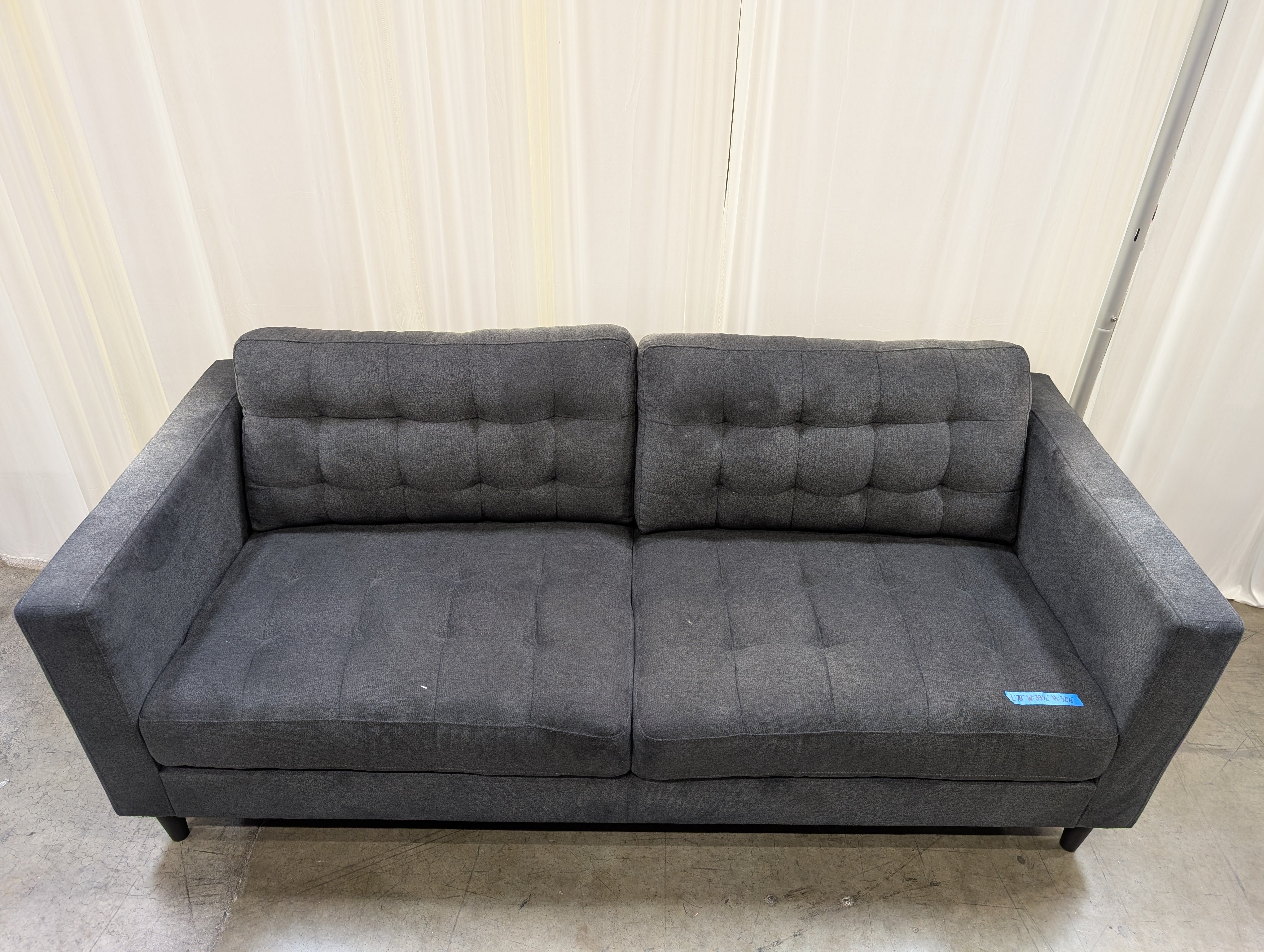 Tufted Charcoal Fabric Couch with Tapered Legs