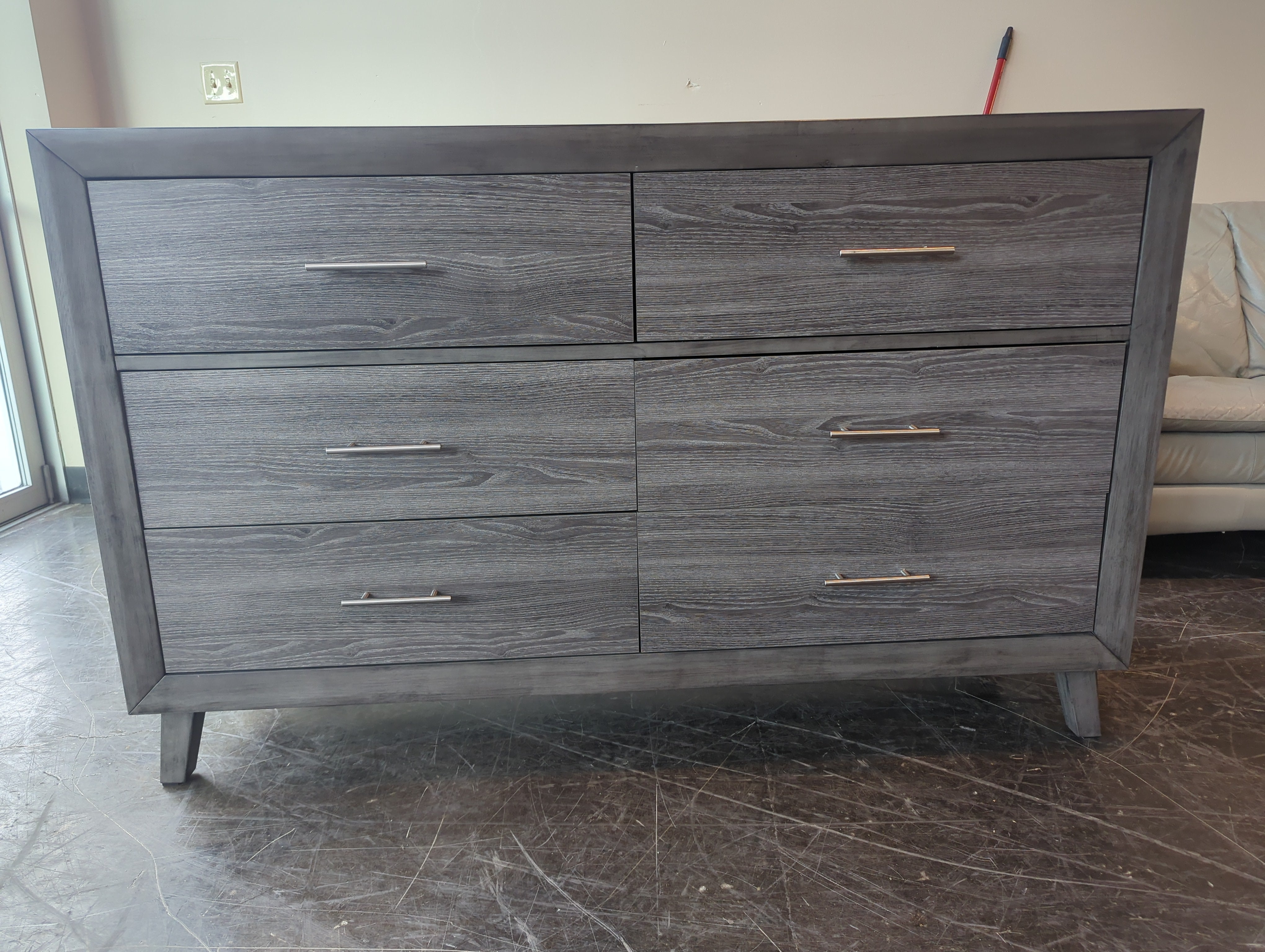 Mid-Century Modern Gray Dresser with Mirror