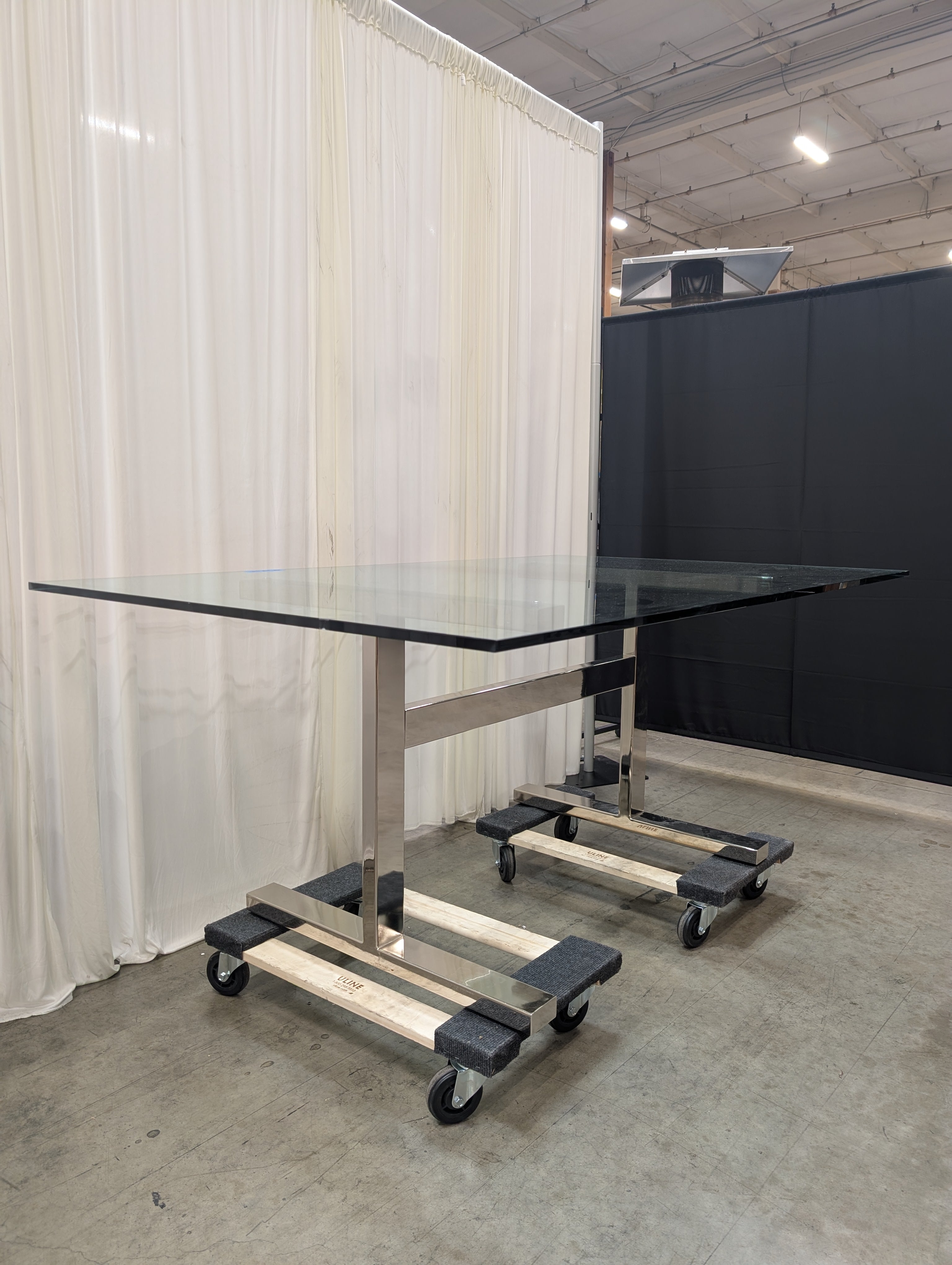 Polished Chrome Trestle Dining Table in Glass