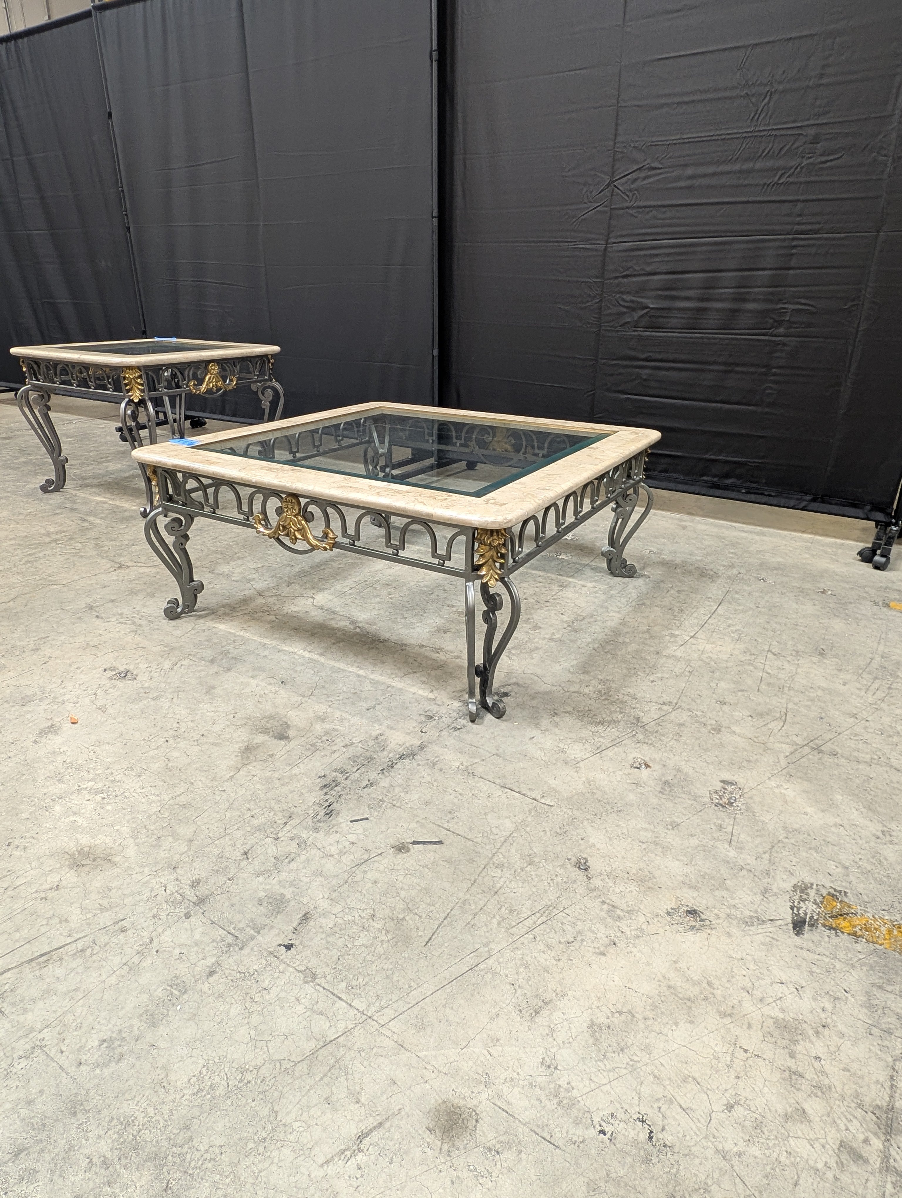 Decorative Stone Top and Metal Base Accent Tables