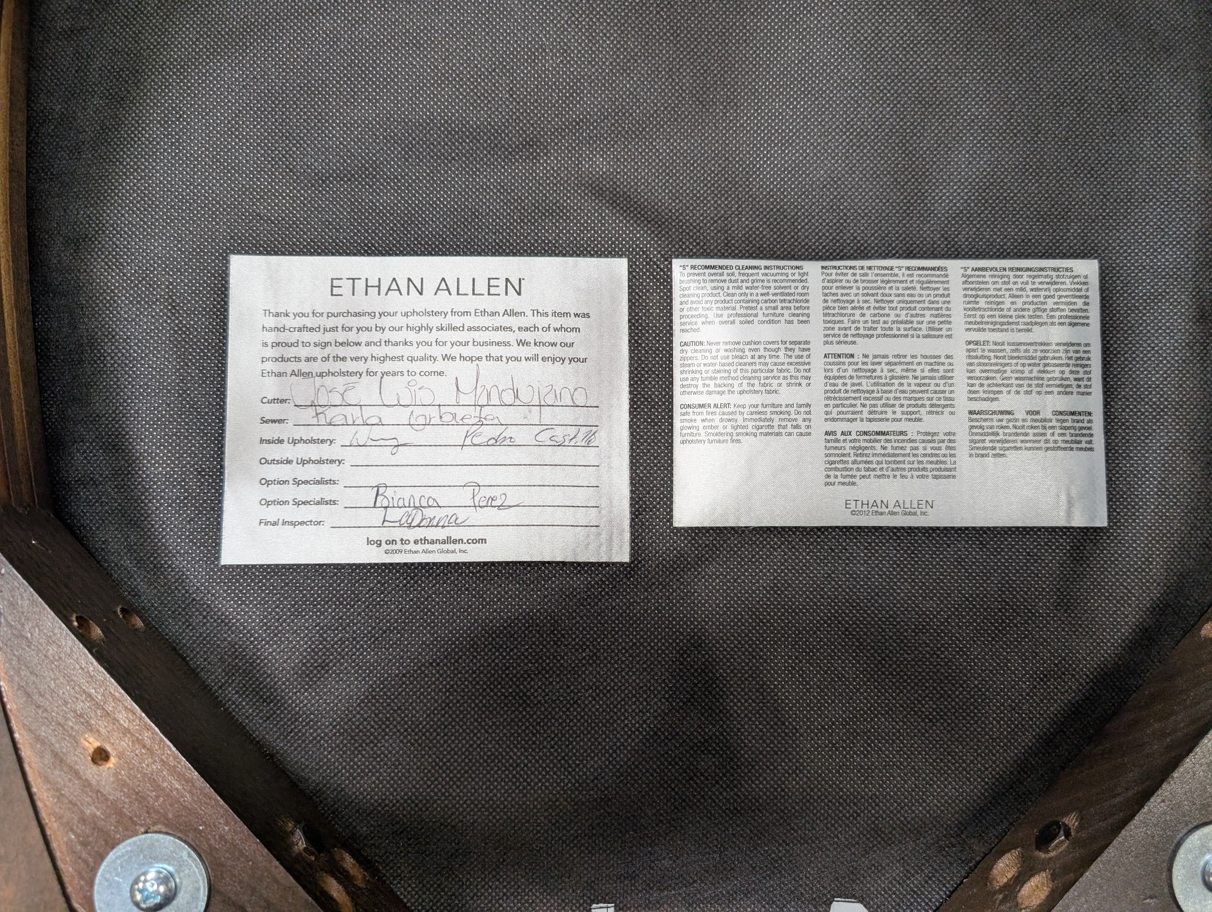 ETHAN ALLEN Dark Wood Dining Set with Six Upholstered Chairs