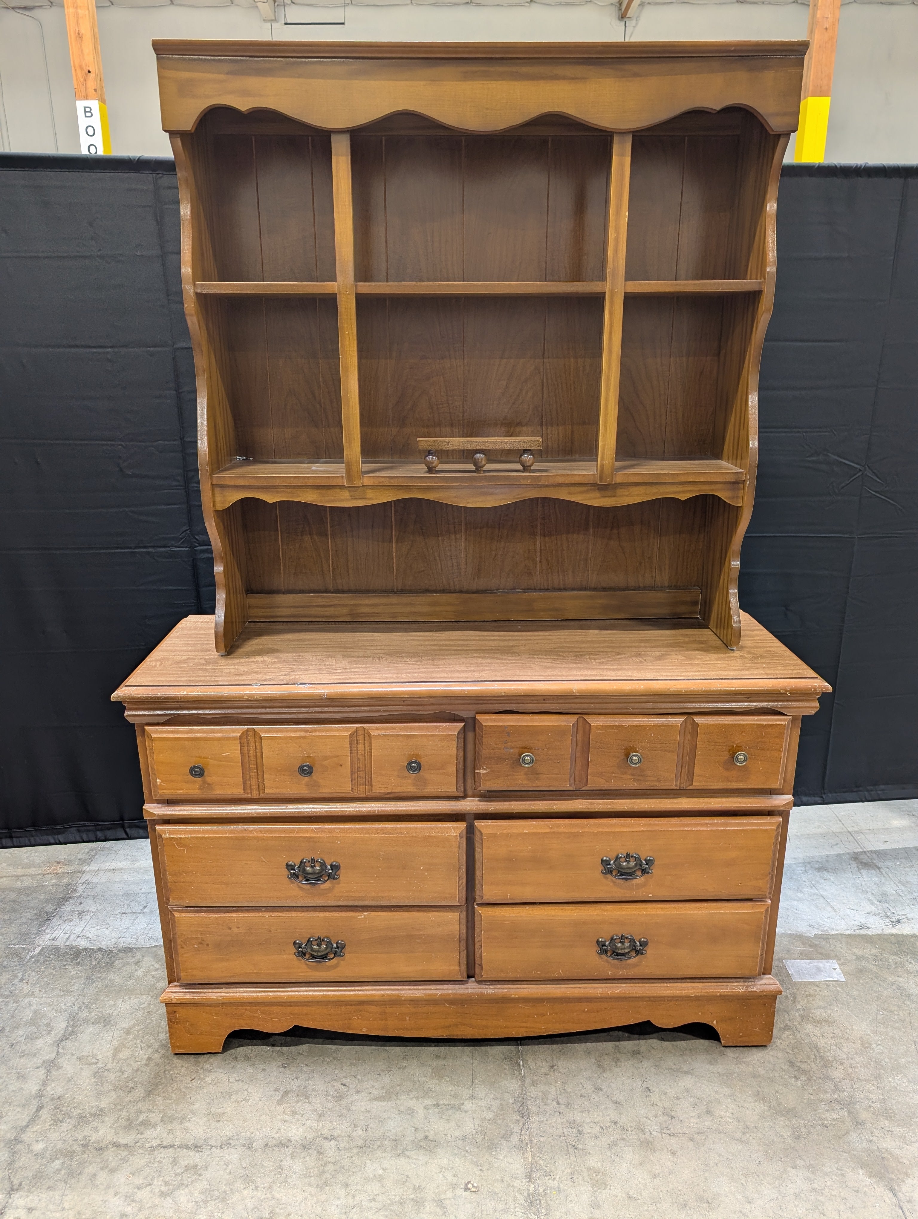 Traditional Light Wood Display Hutch and Dresser Combo