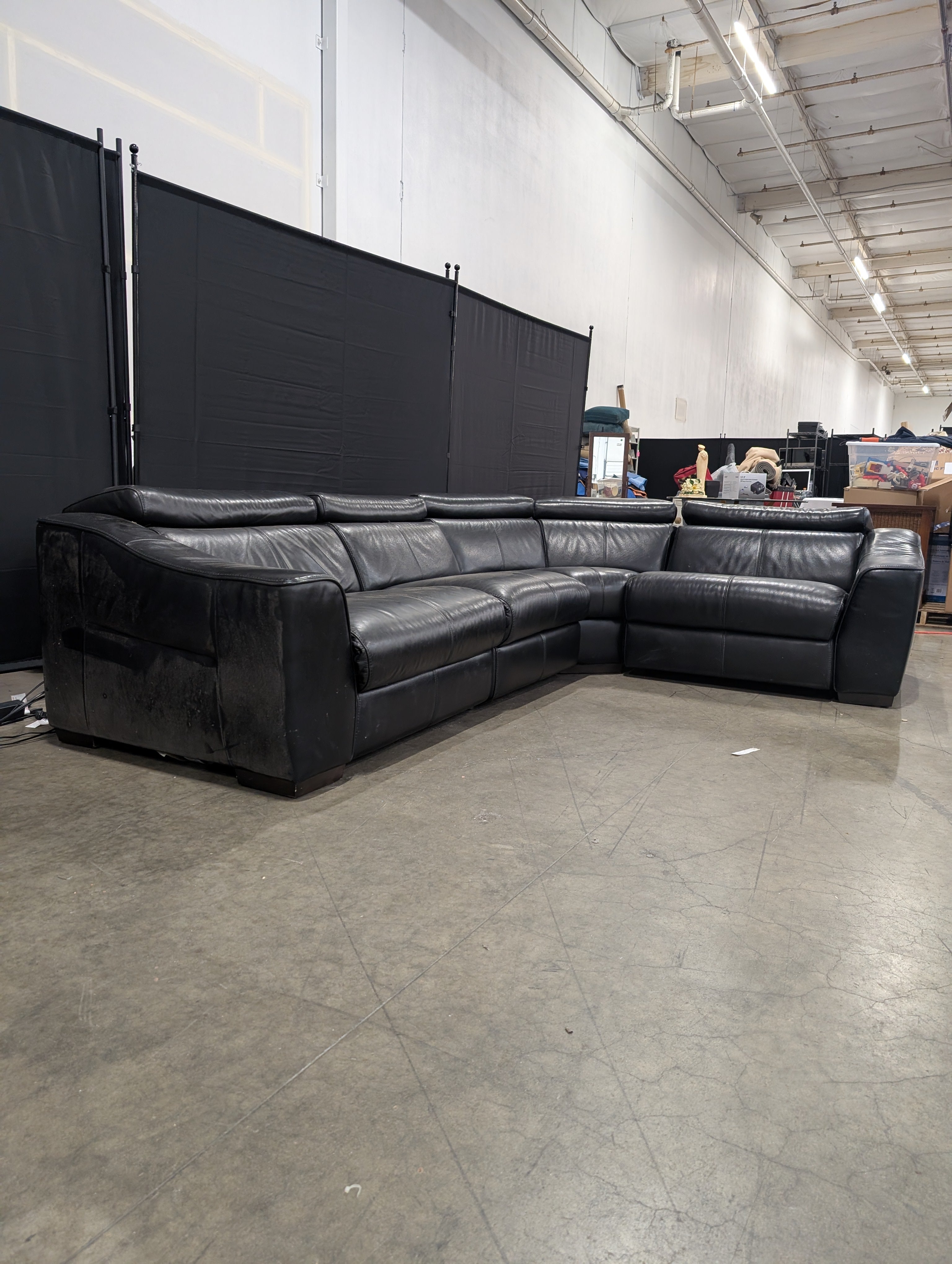 Modern Black Sectional Sofa with Adjustable Headrests