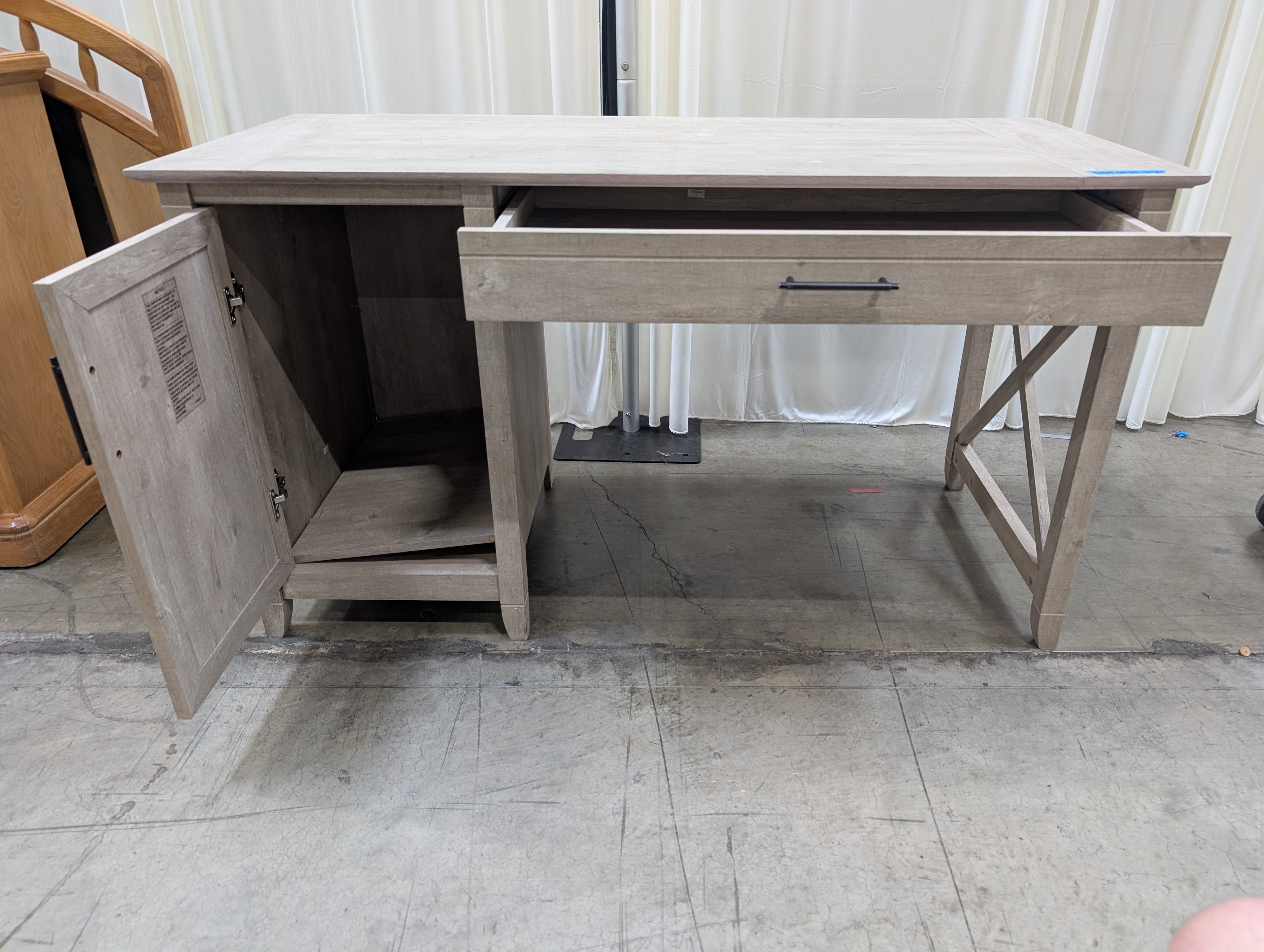 Grey Farmhouse Wood Desk with Cabinet