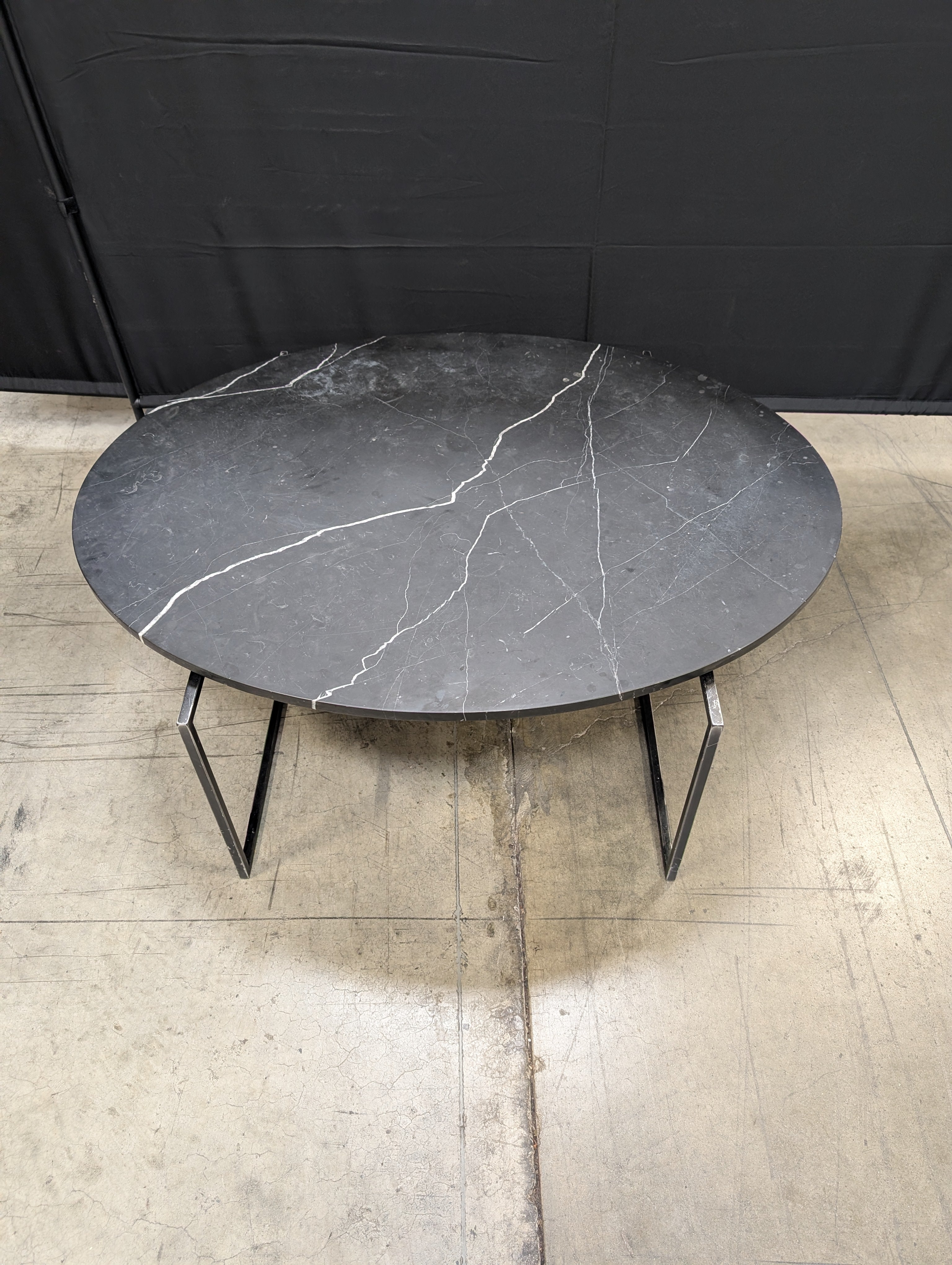 Modern Oval Stone Top Coffee Table with Geometric Metal Base
