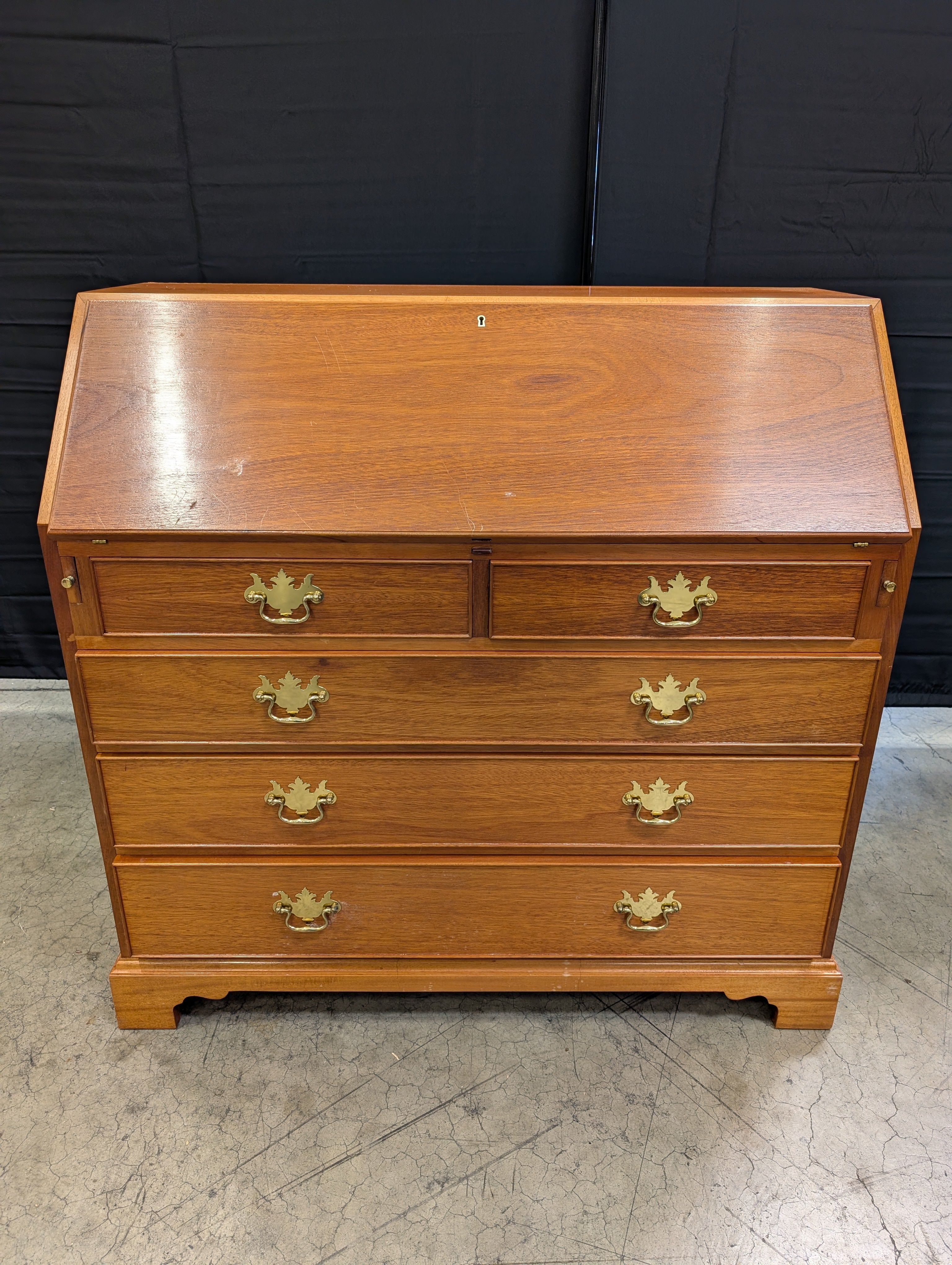 Classic Cherry-Stained Wood Slant-Front Secretary Desk