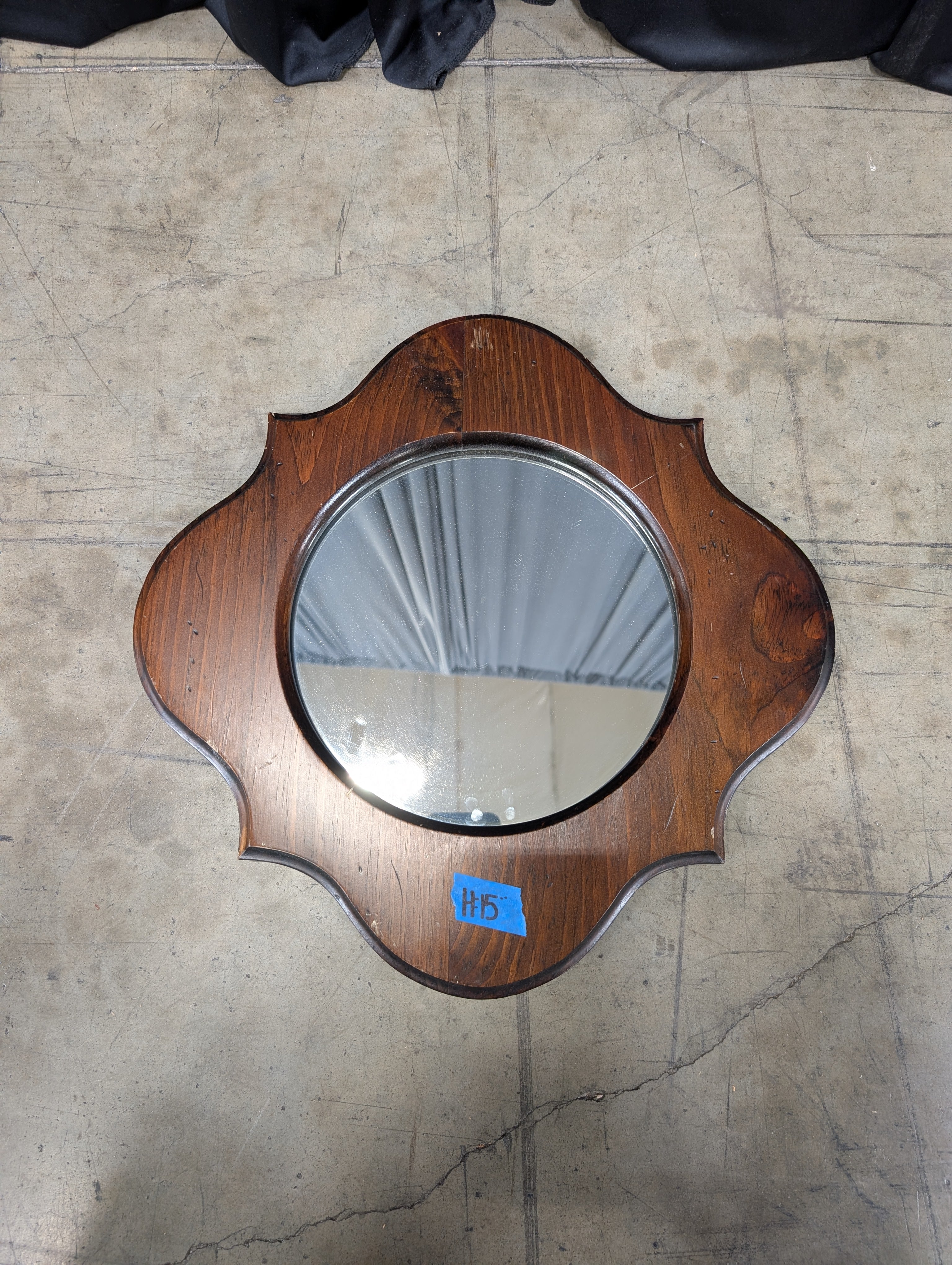 Scalloped Dark Wood Frame Mirror