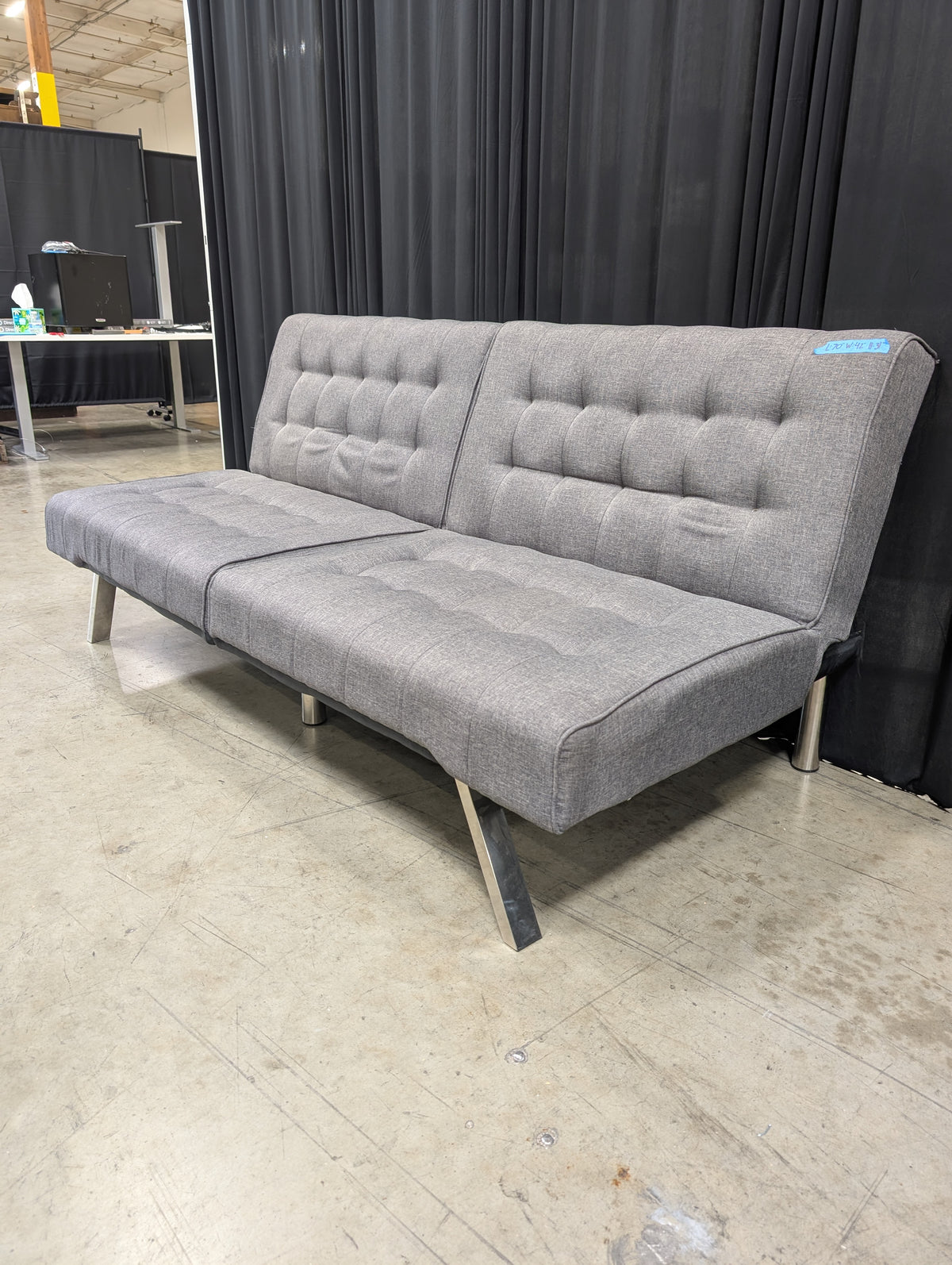 Tufted Grey Split-Back Couch in Fabric