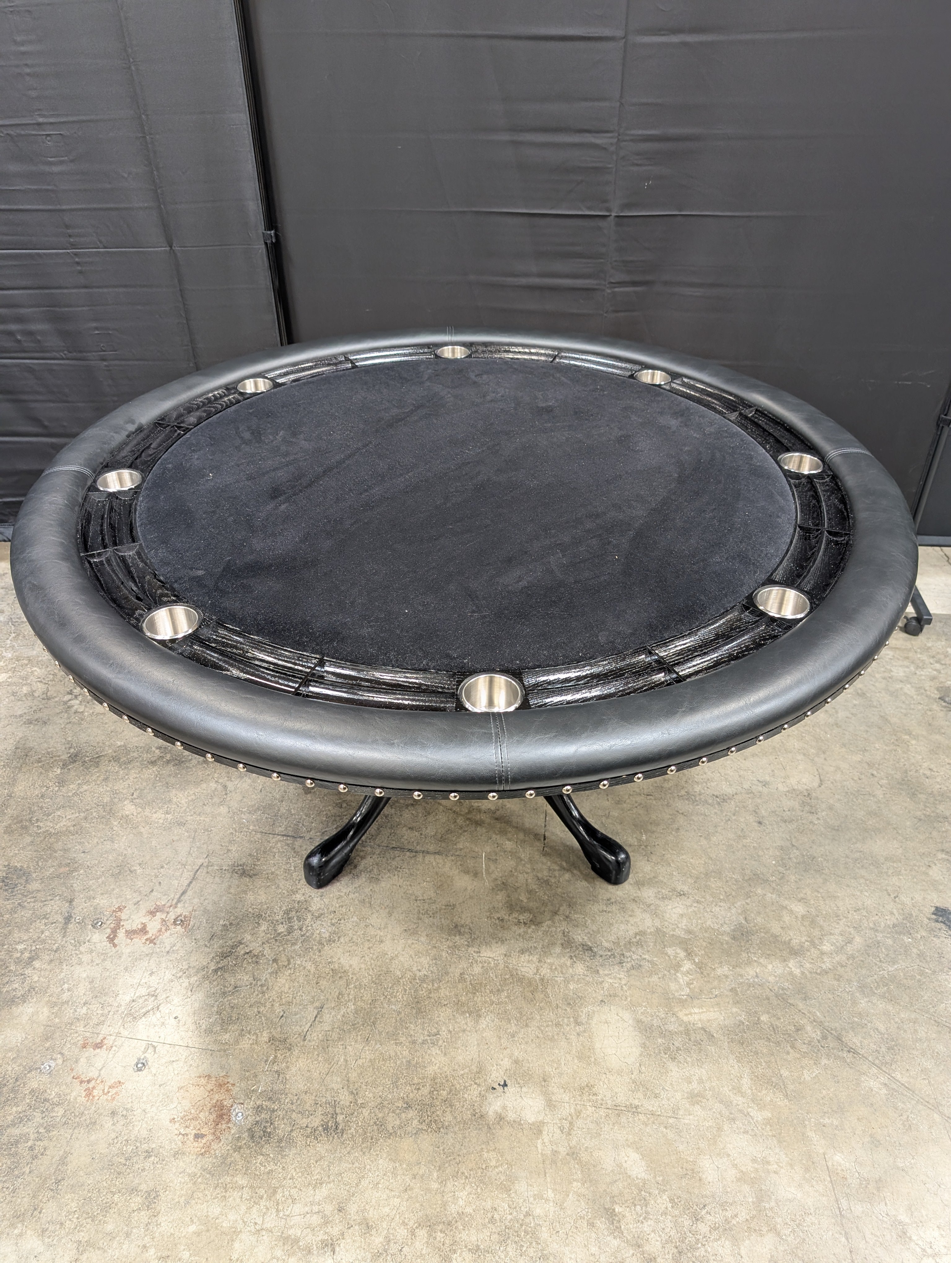 Round Black Pedestal Poker Table with Cup Holders