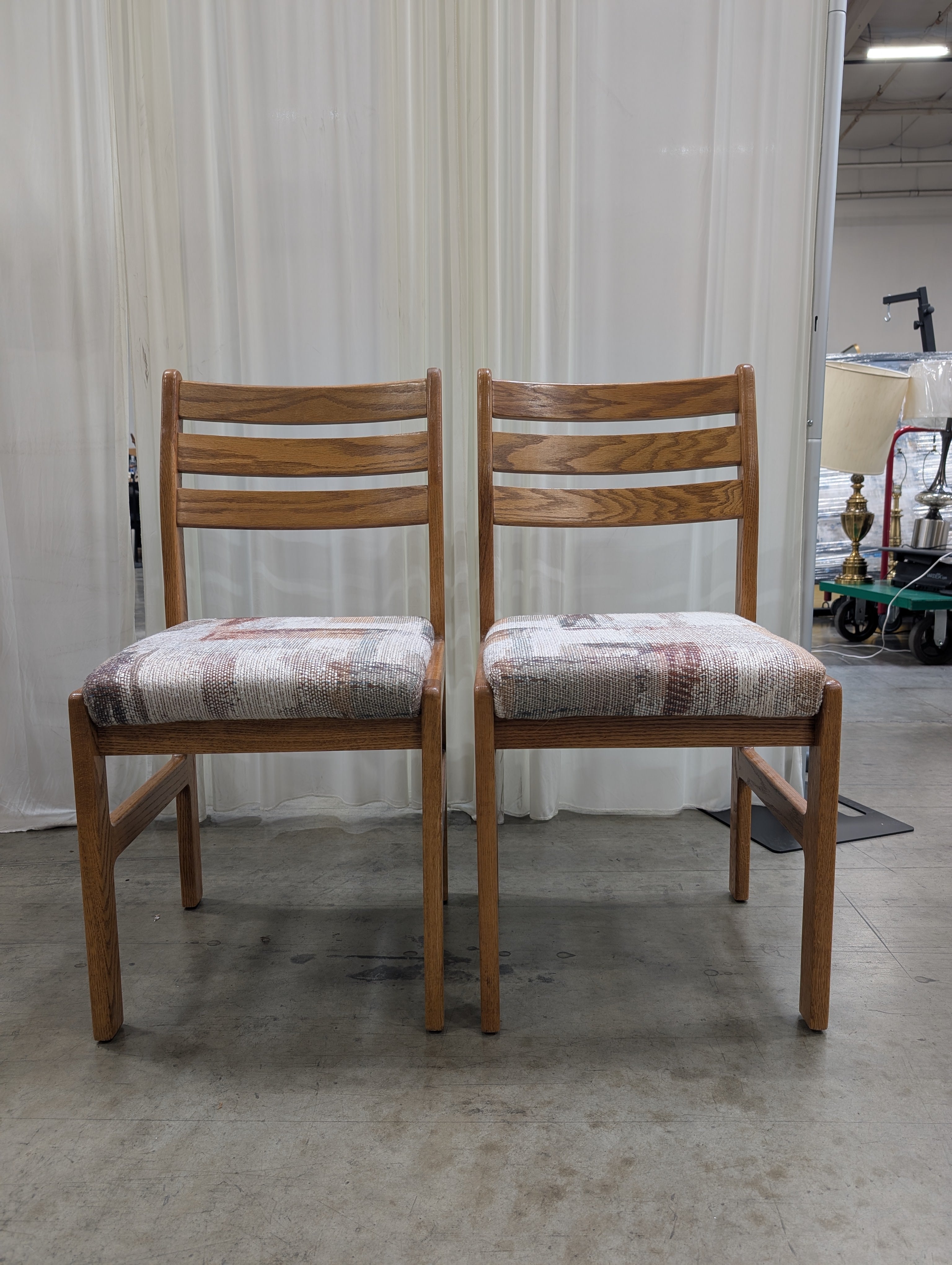 Oak Pedestal Pair of Dining Chairs