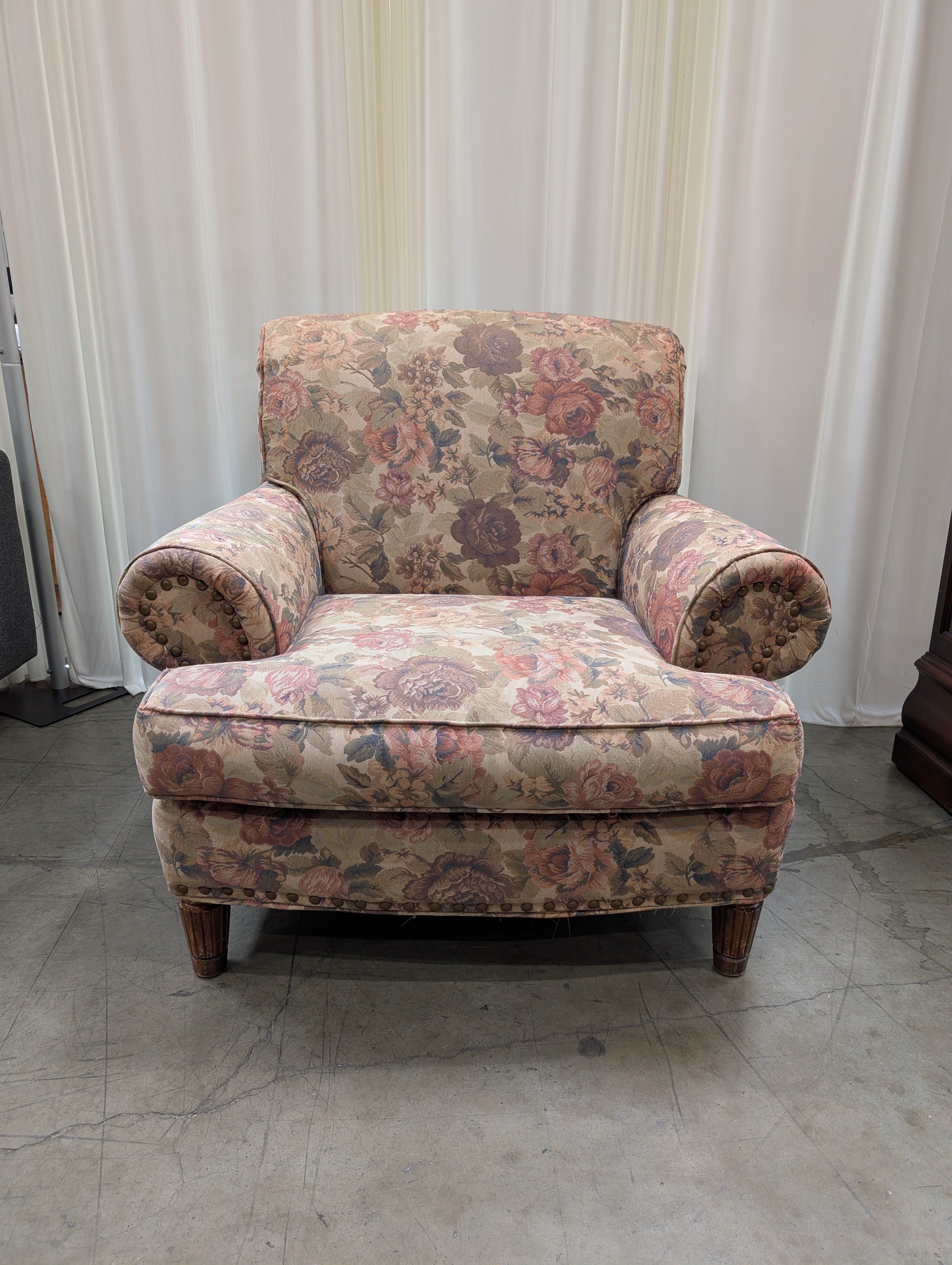 Traditional Floral Upholstered Armchair with Rolled Arms