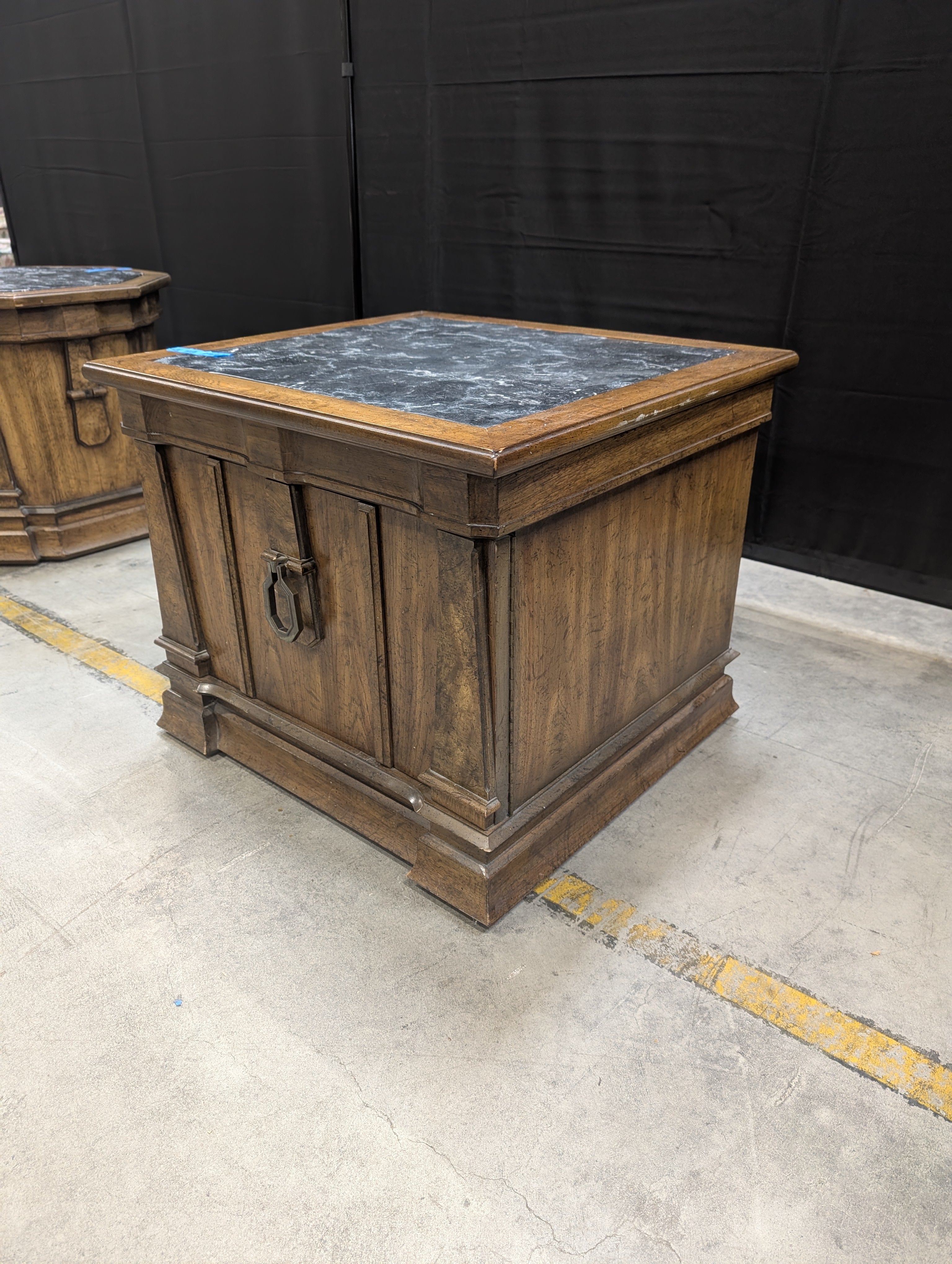 Dark Wood Cabinet End Table with Marble Top