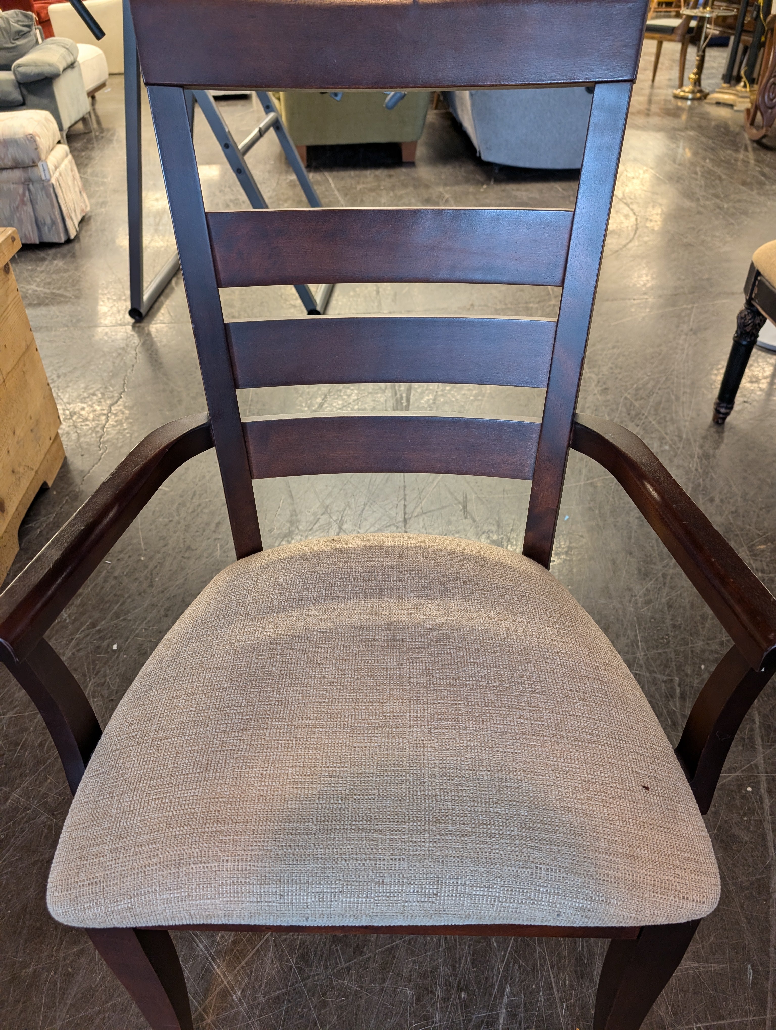 Pair of Sturdy Brown Wood Chair with Beige Upholstery