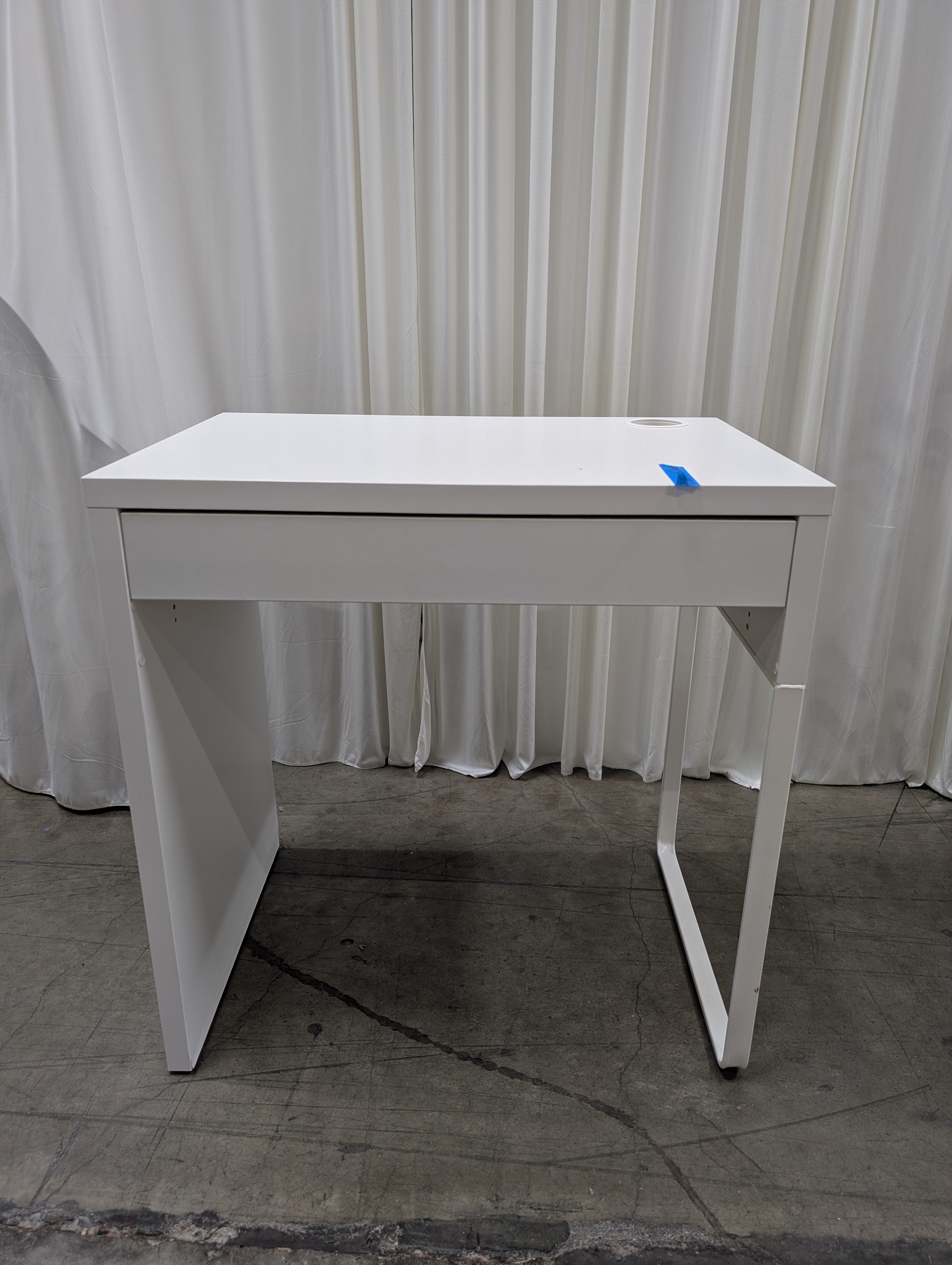 White Minimalist Single-Drawer Desk with Cable Management