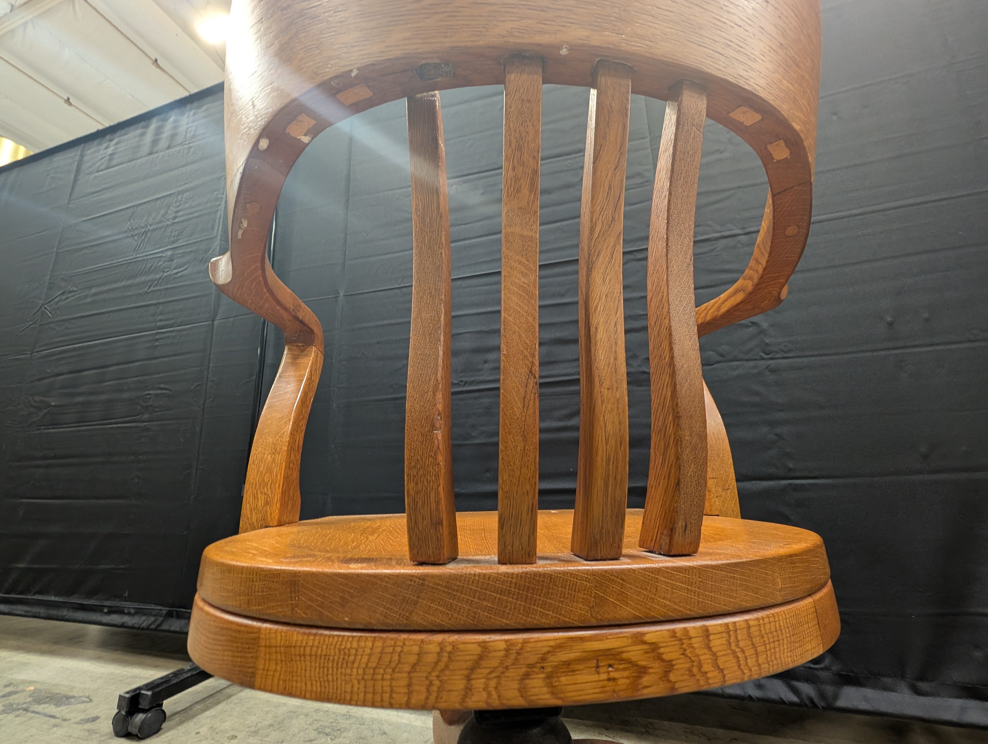 Damaged Wooden Swivel Office Chair with Casters
