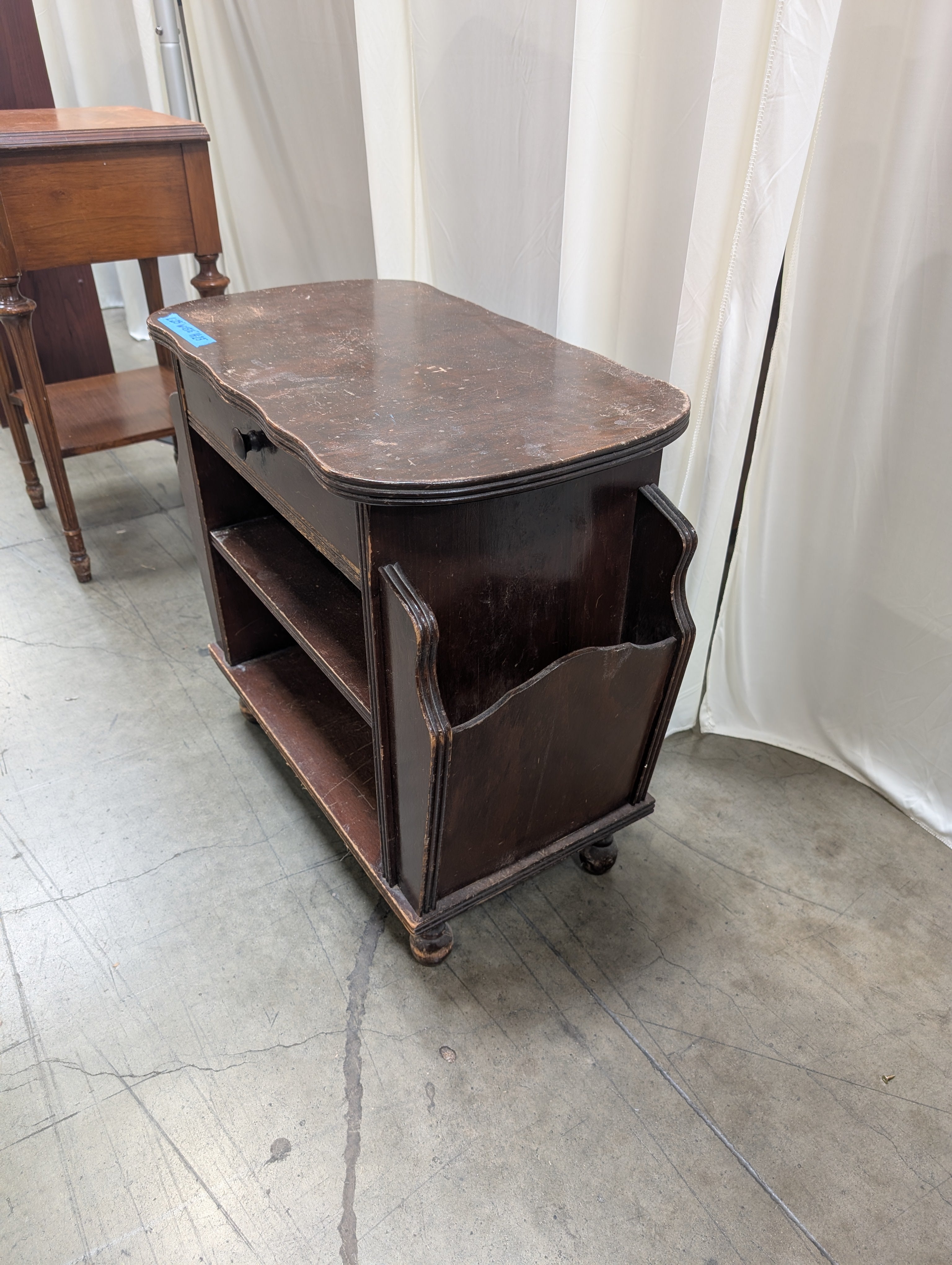 Vintage Dark Wood Nightstand with Shelves