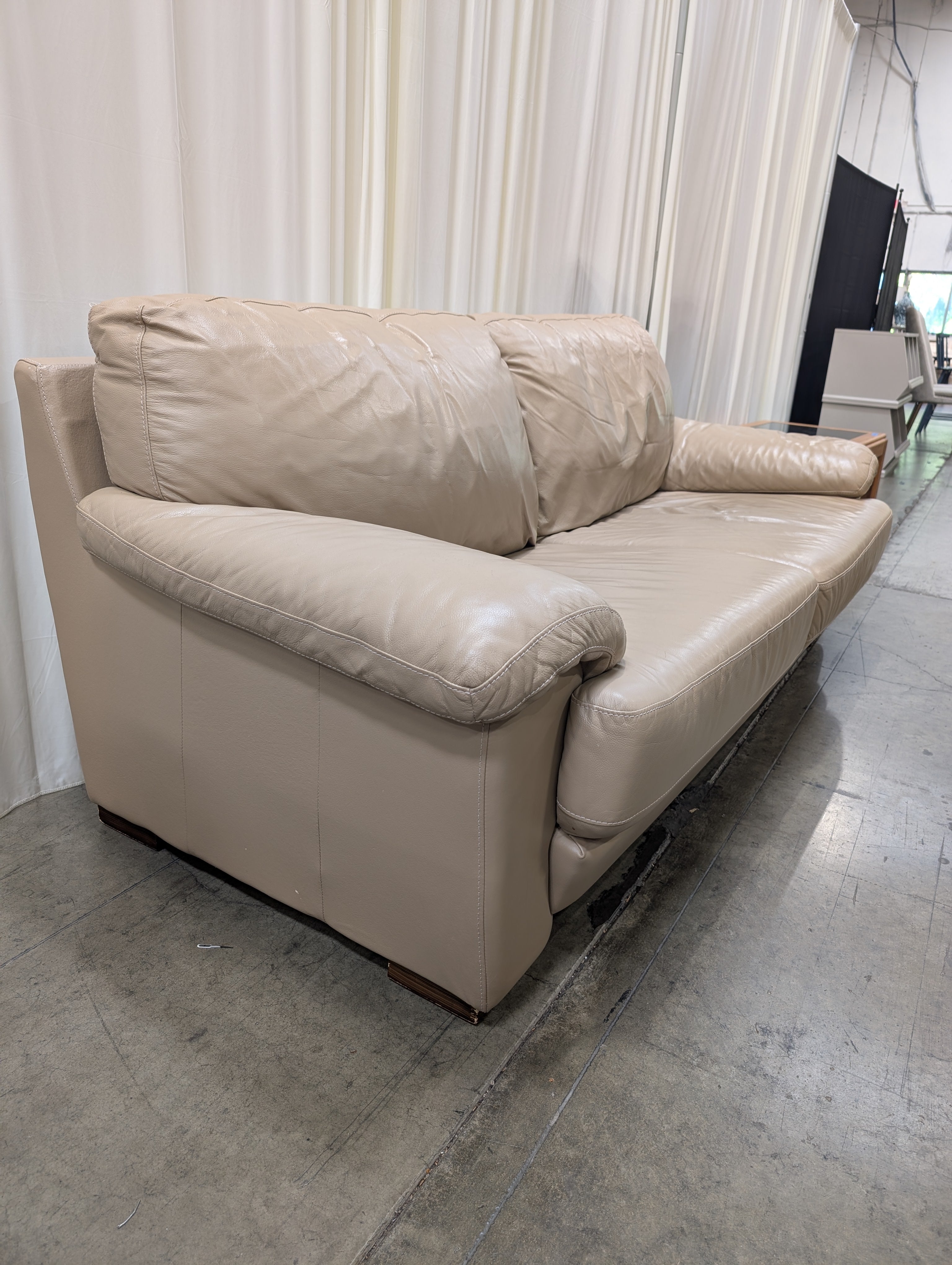 Tan Pillow-Top Cushion Couch in Leather