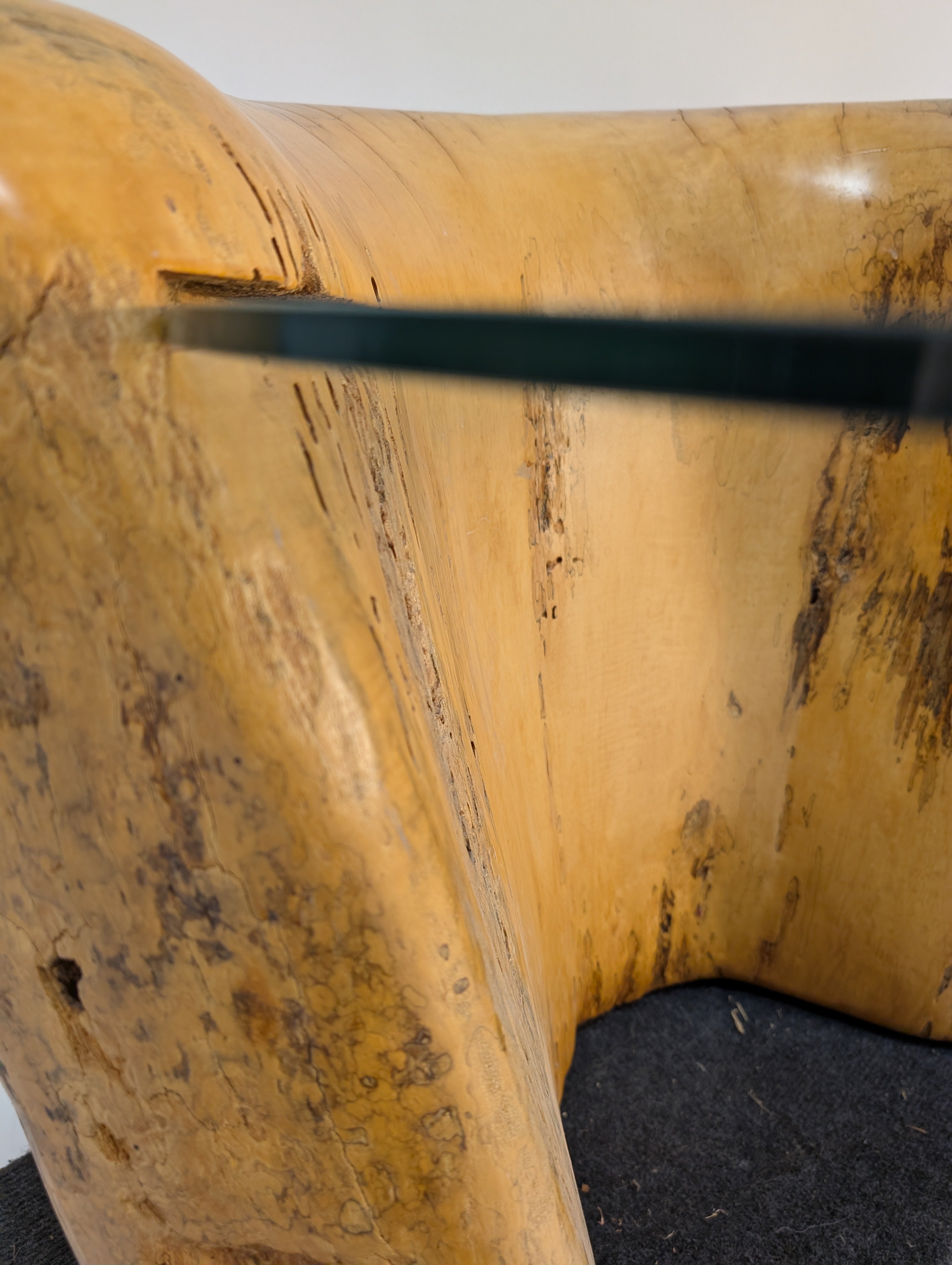 Rustic Live Edge Wood Coffee Table with Round Glass Top