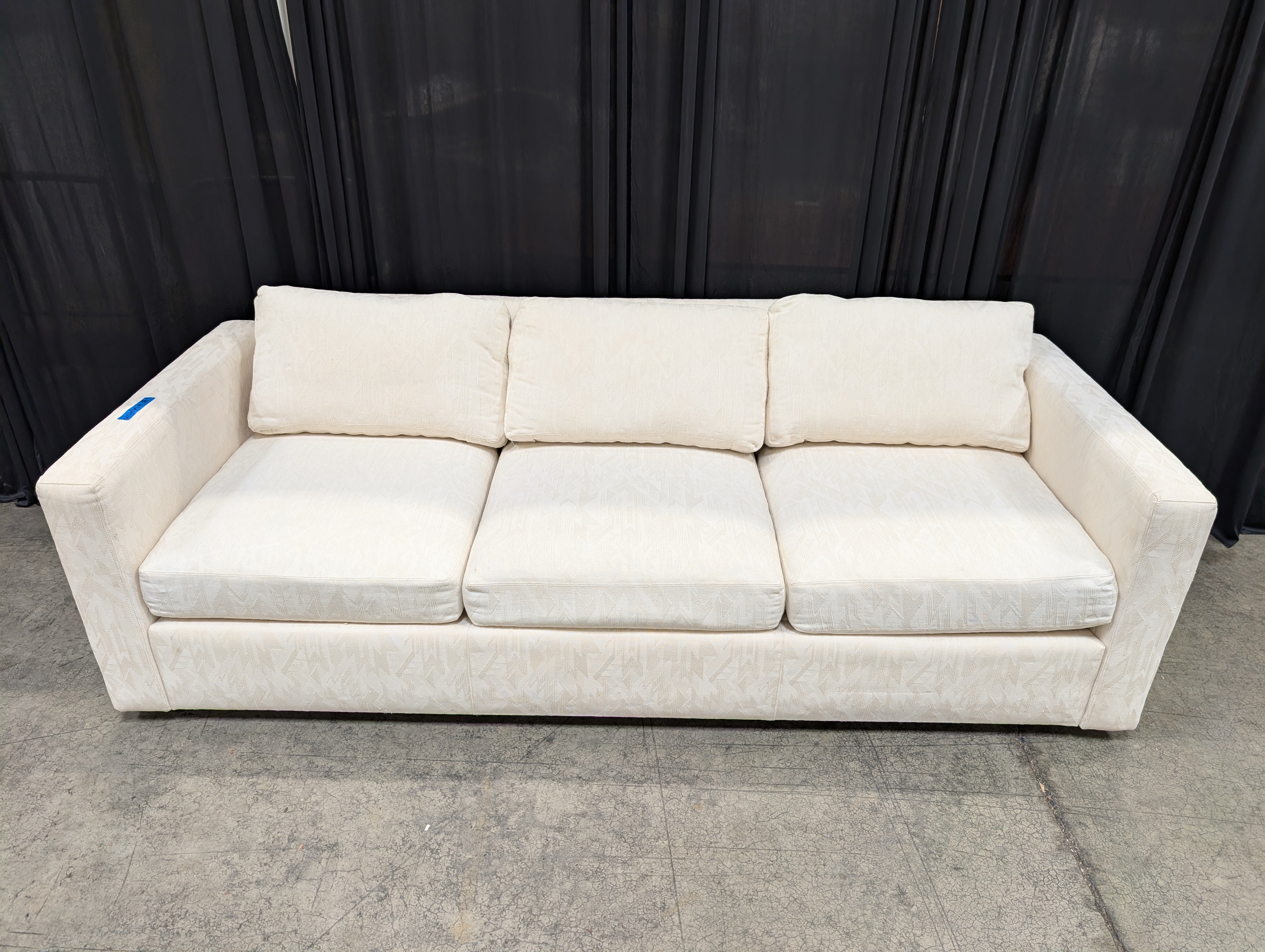 White Textured Fabric Three-Cushion Couch