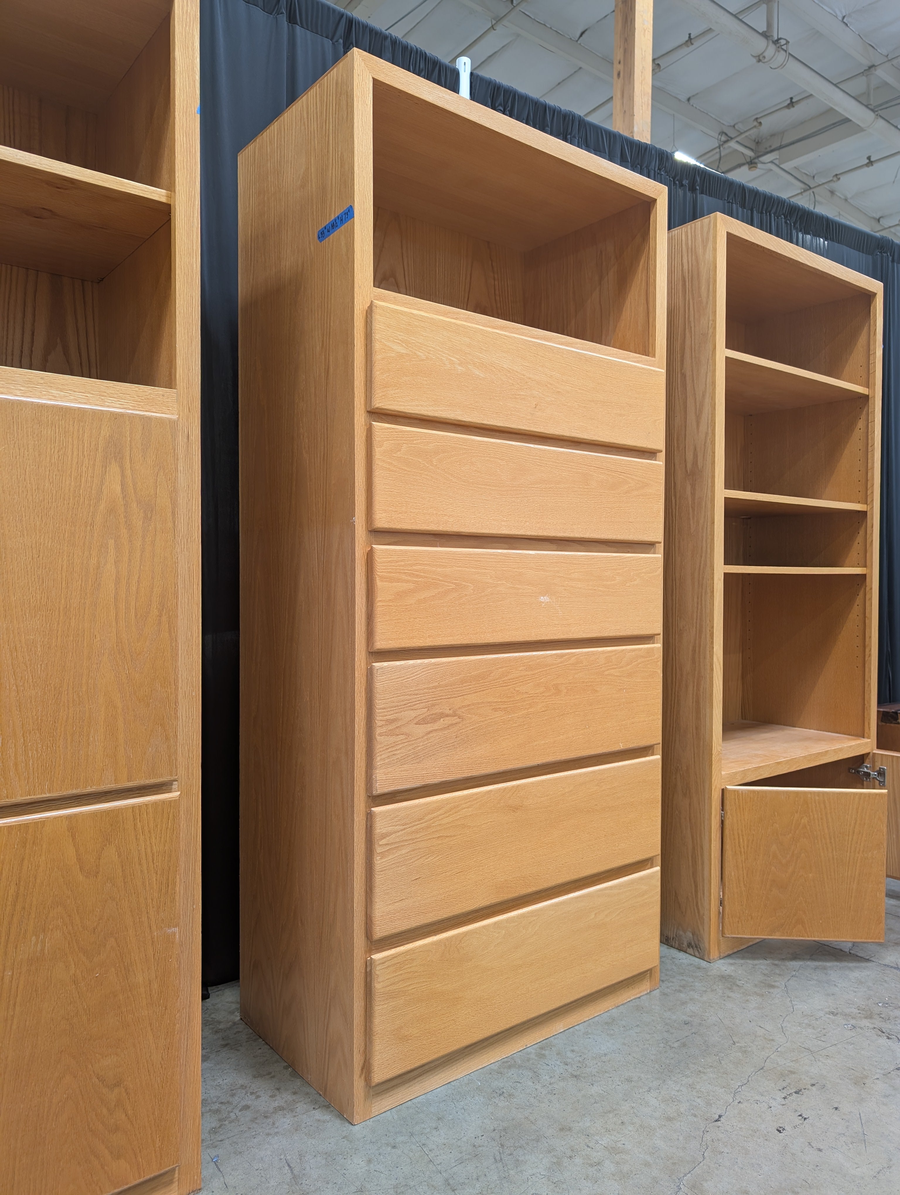 Tall Light Wood Six Drawer Dresser with Open Shelf